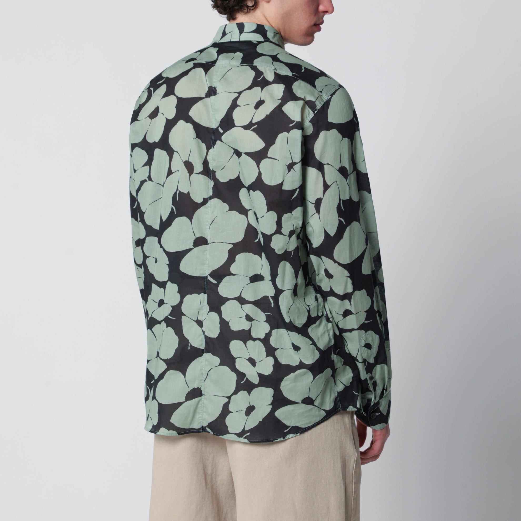 Camicia con stampa floreale color pistacchio