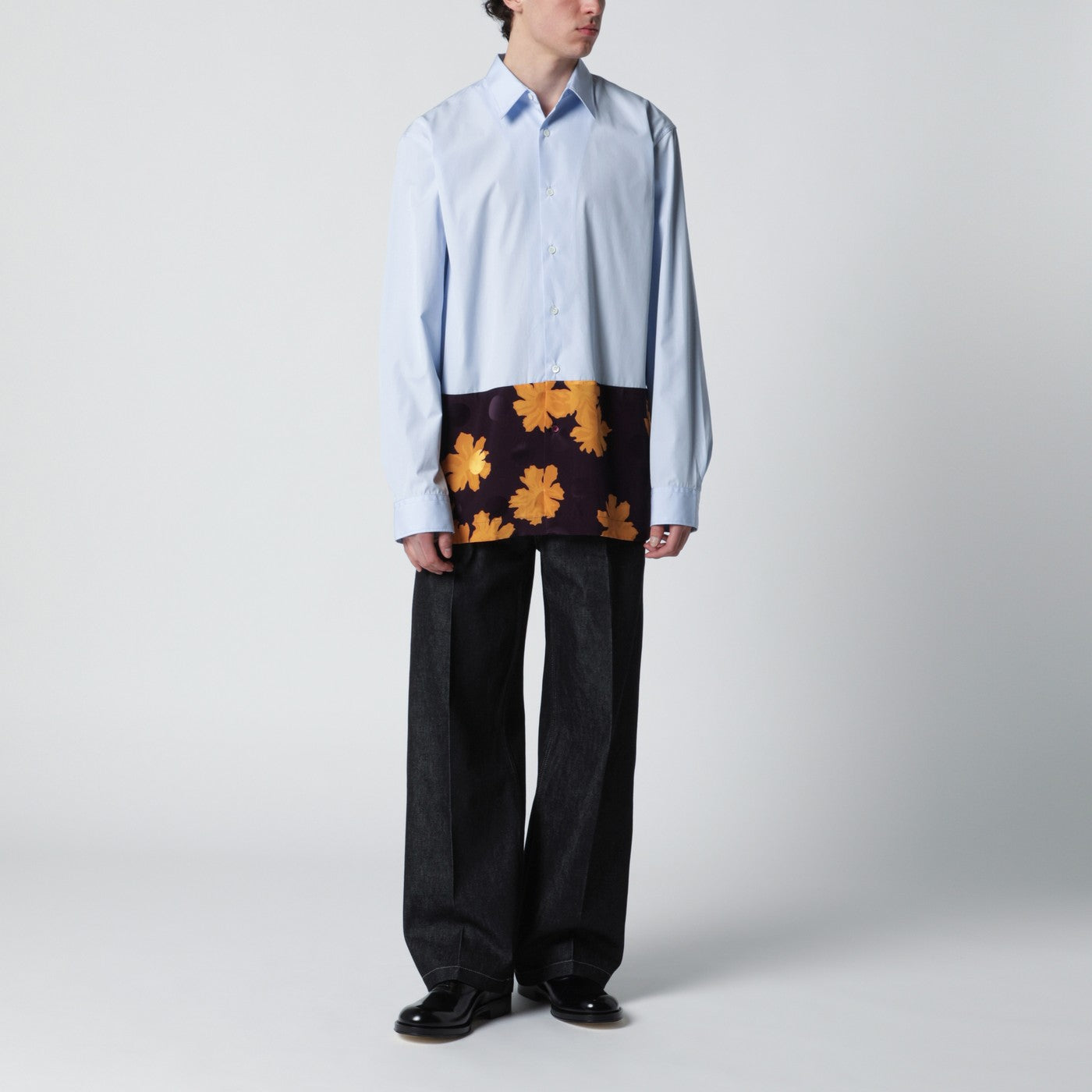 Dries Van Noten Light blue shirt with floral insert | TheDoubleF