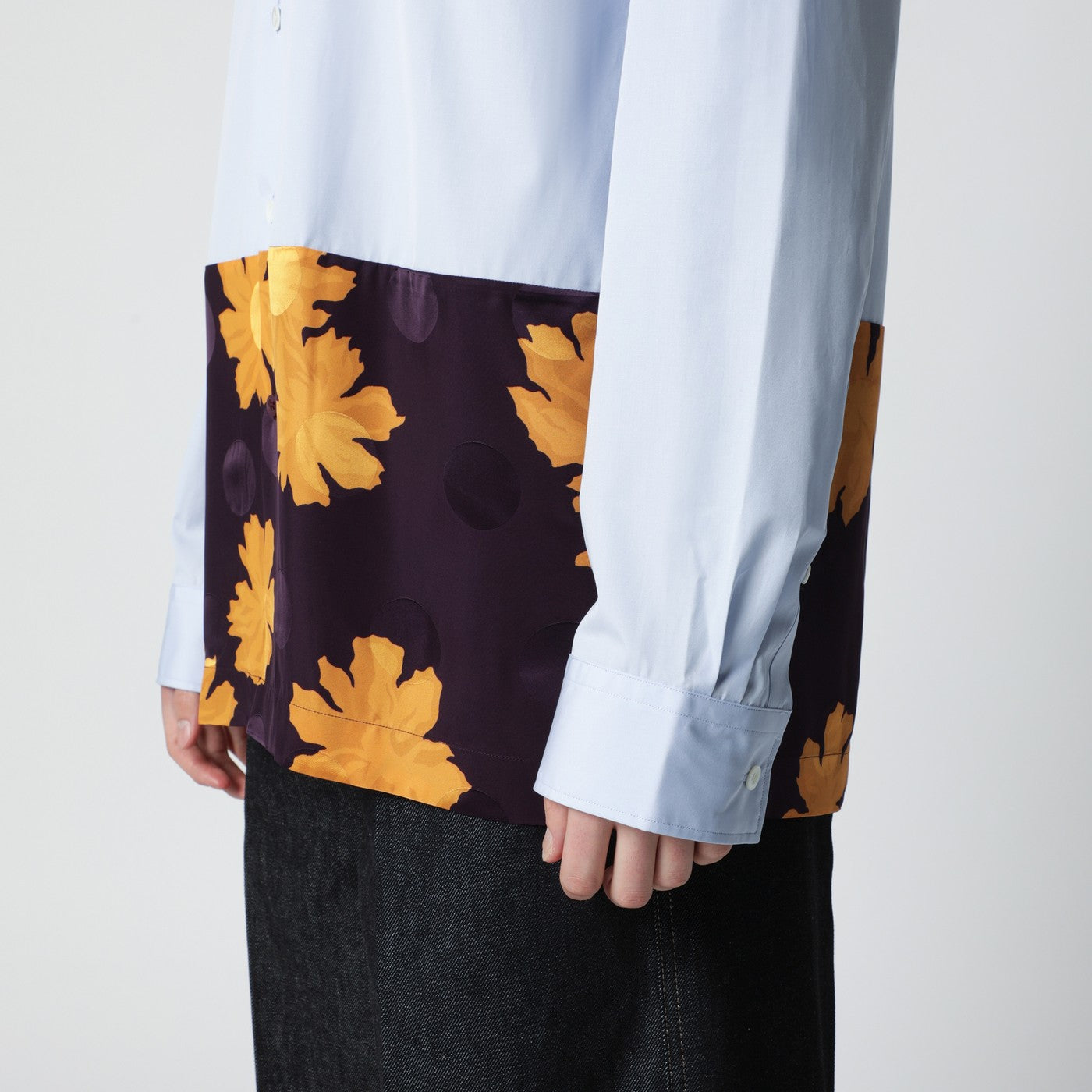 Dries Van Noten Light blue shirt with floral insert | TheDoubleF