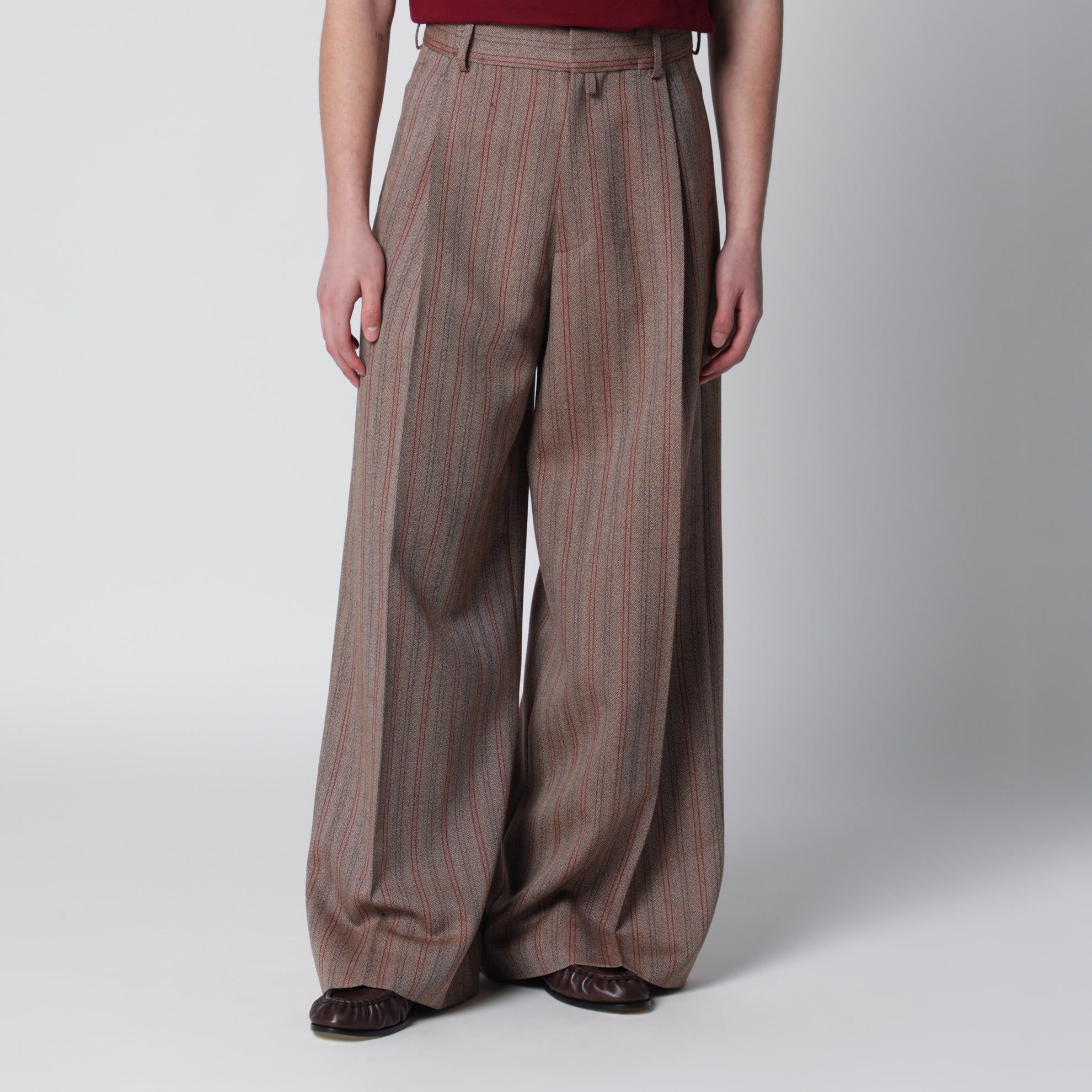 Pantalone ampio motivo gessato in lana