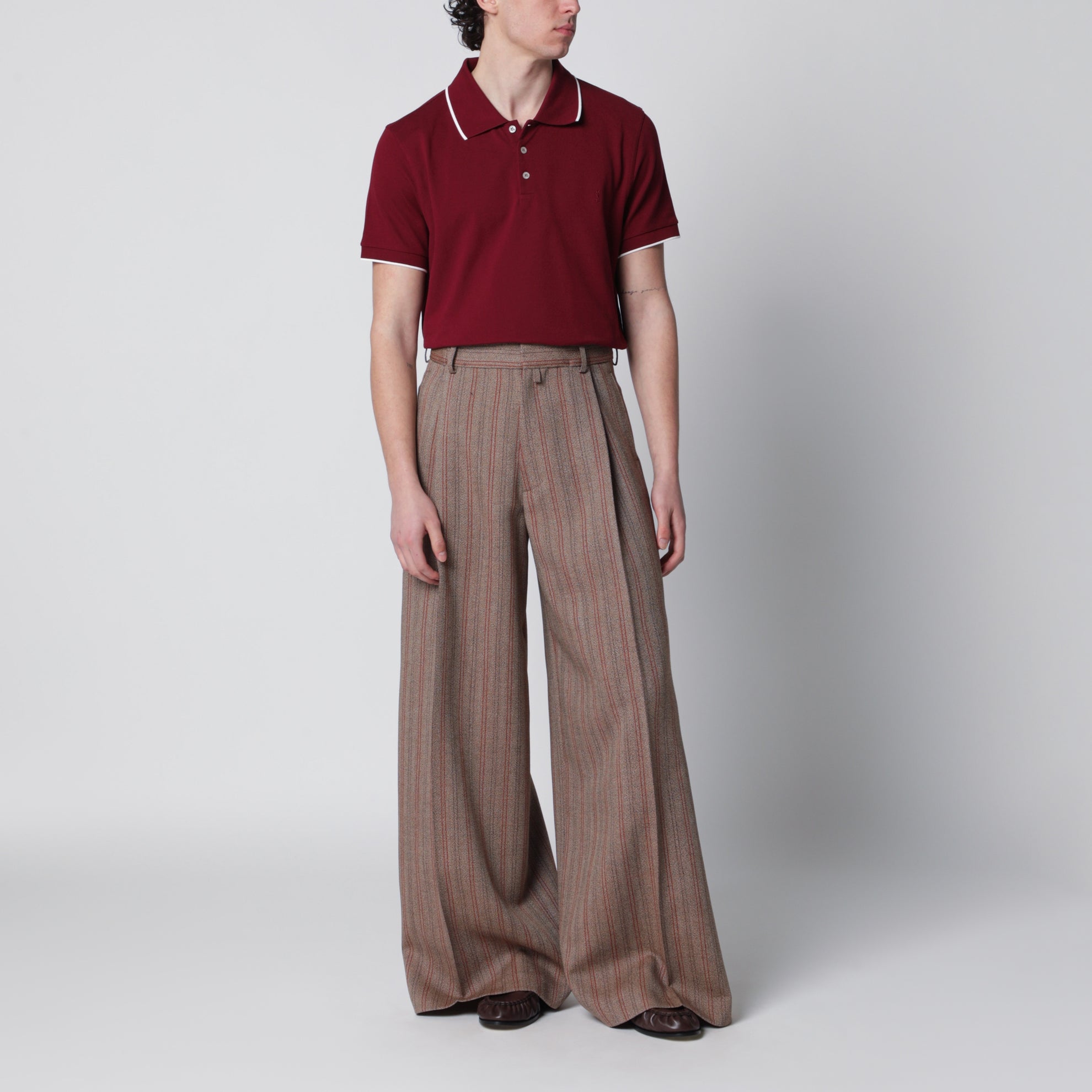 Pantalone ampio motivo gessato in lana