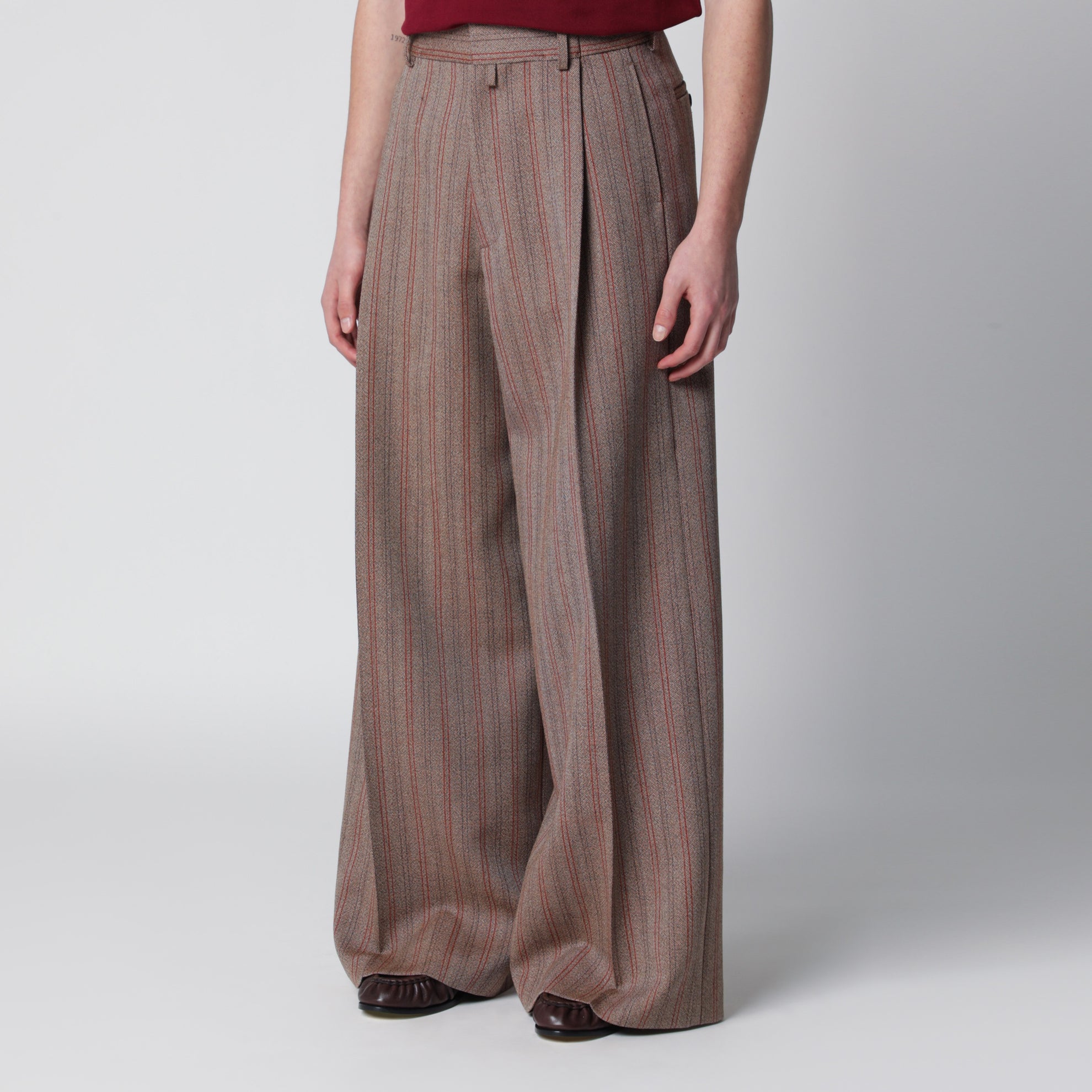 Pantalone ampio motivo gessato in lana