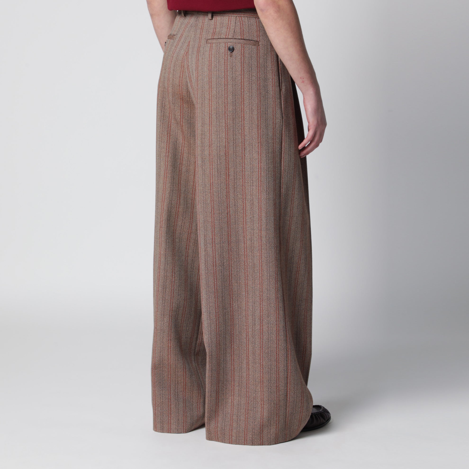 Pantalone ampio motivo gessato in lana