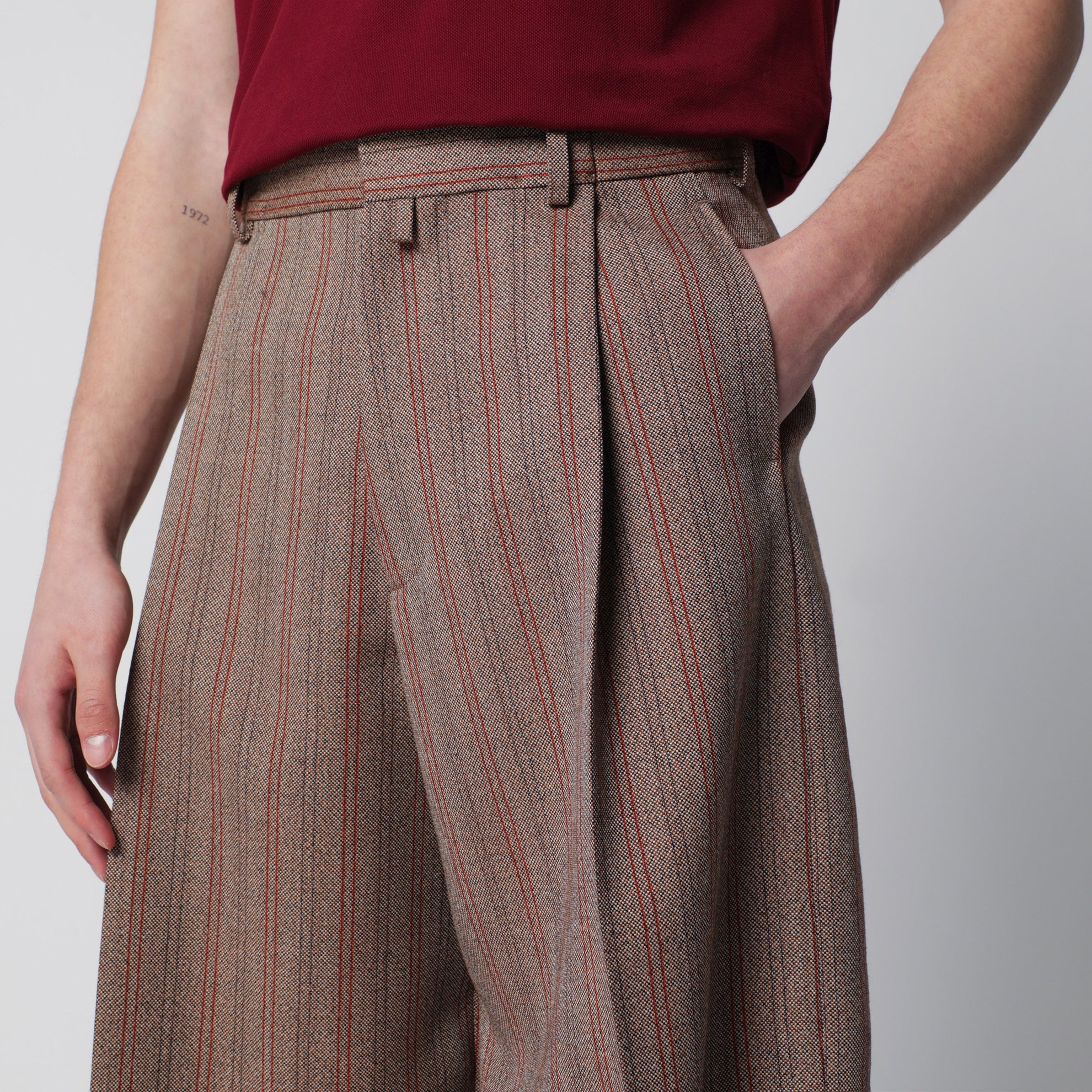 Pantalone ampio motivo gessato in lana