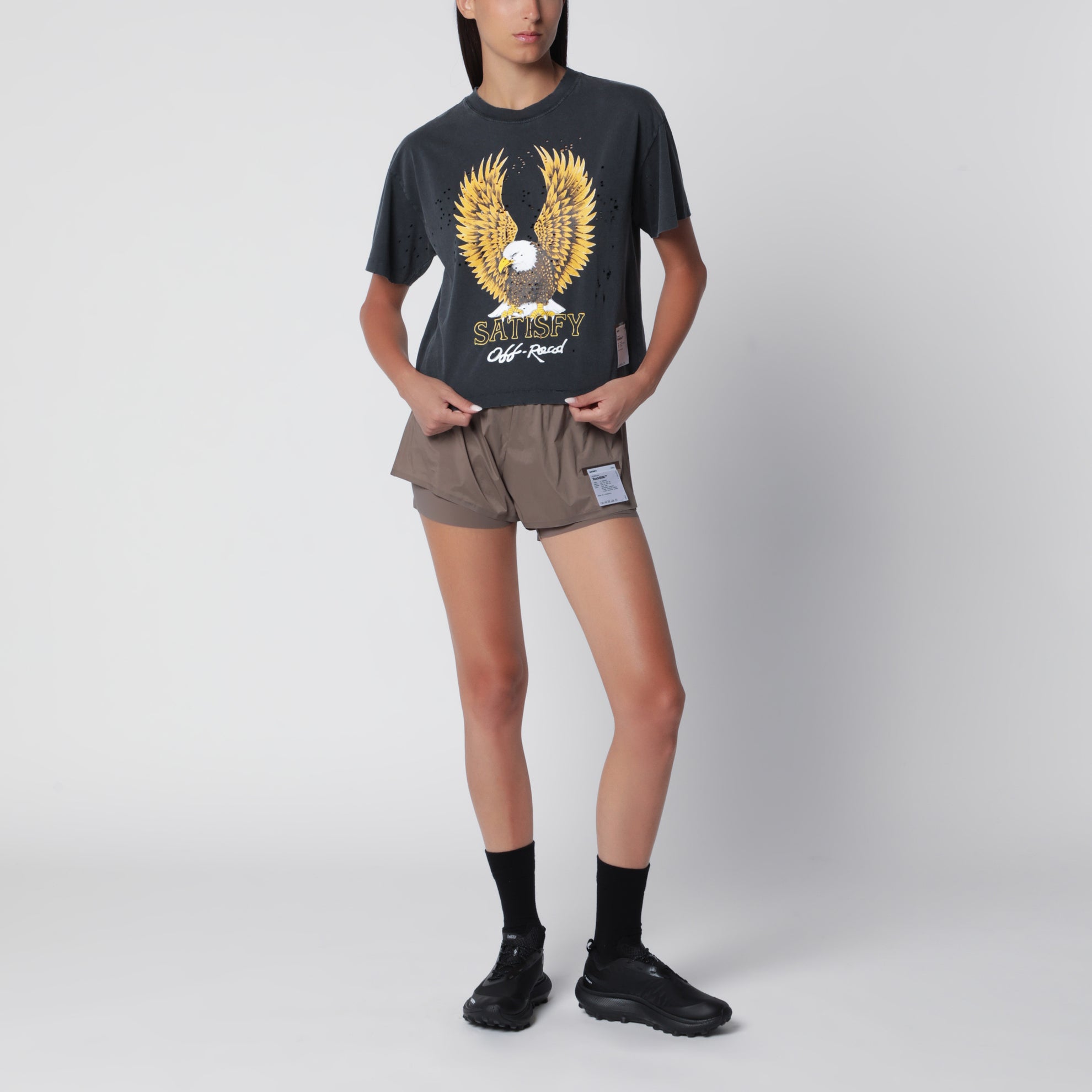 Washed black MothTech cotton T-shirt with print
