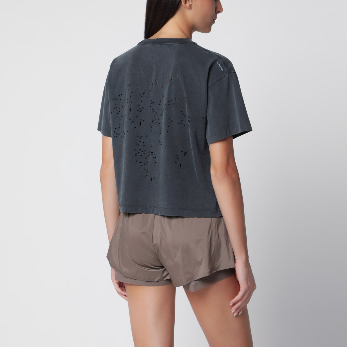Washed black MothTech cotton T-shirt with print