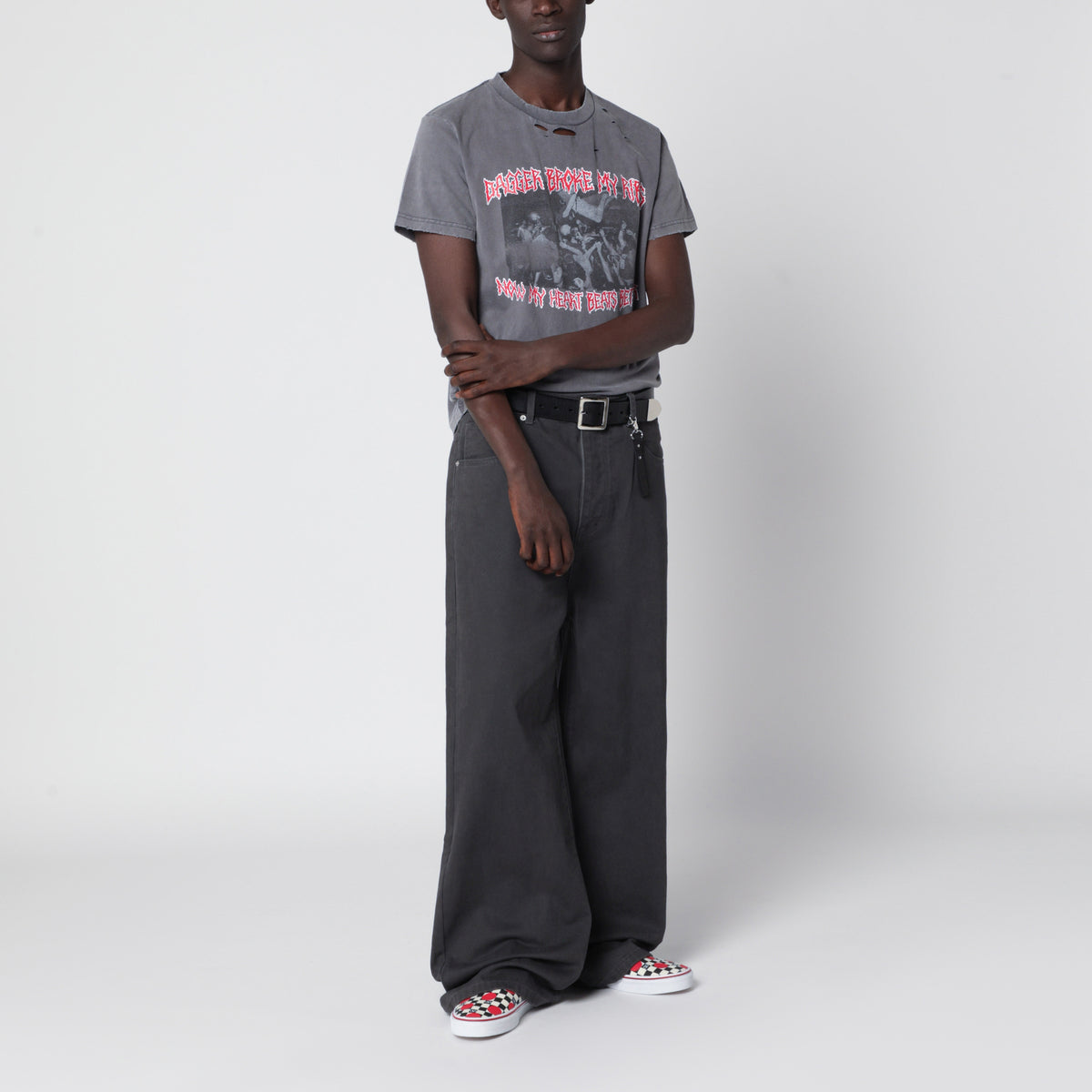 Jeans baggy grigio slavato effetto vintage