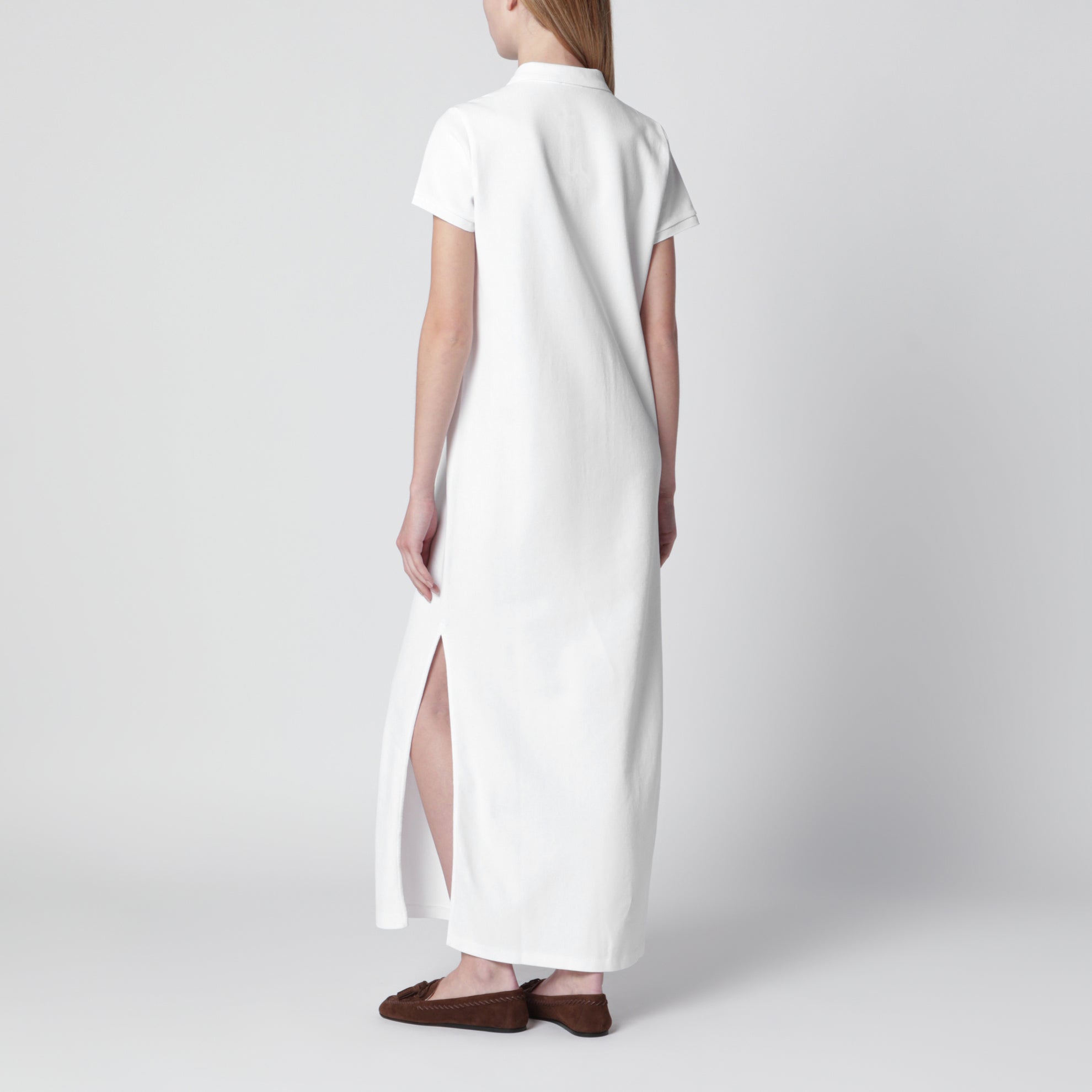 Abito lungo in cotone bianco con logo