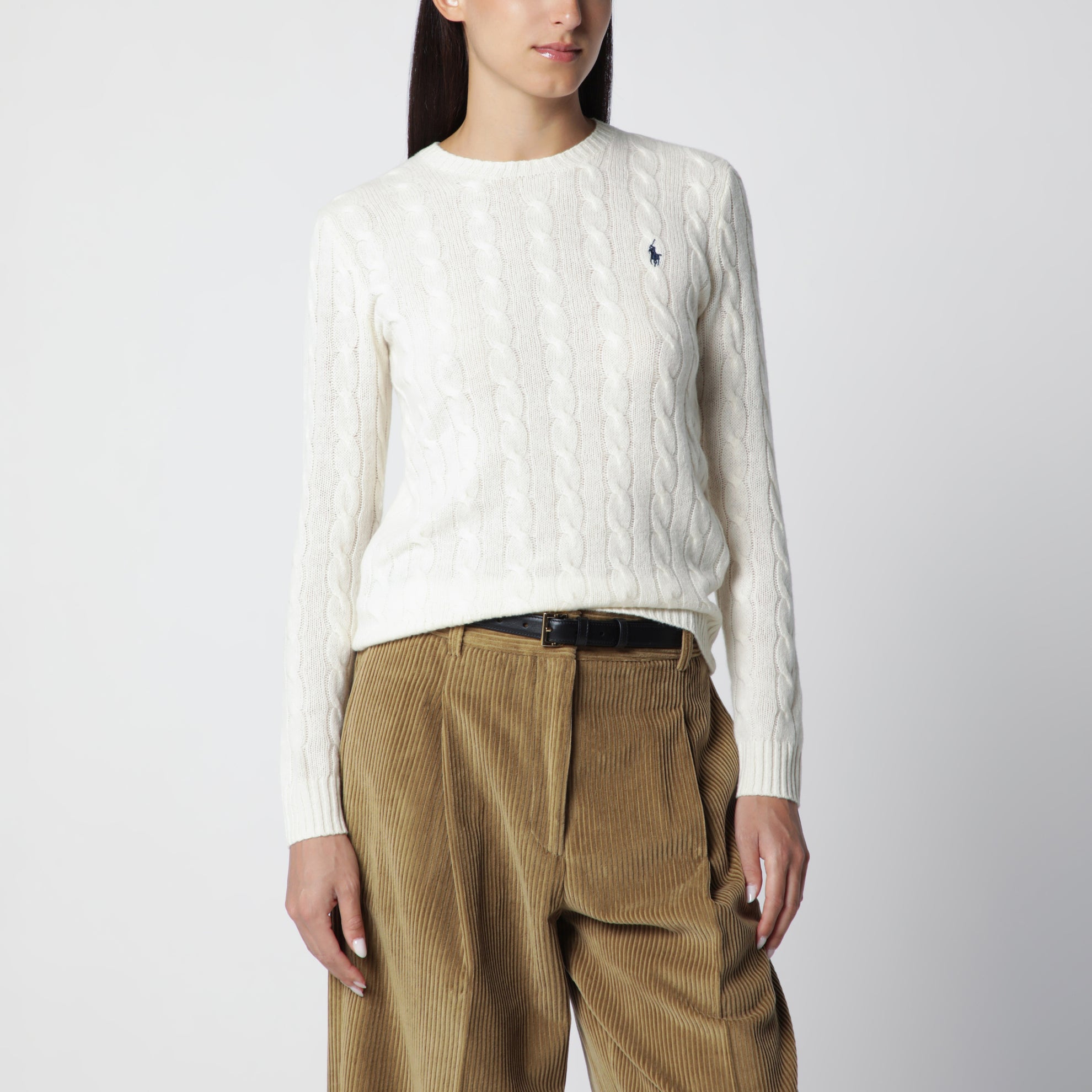 Zopfmusterpullover aus Wolle und Kaschmir in Creme