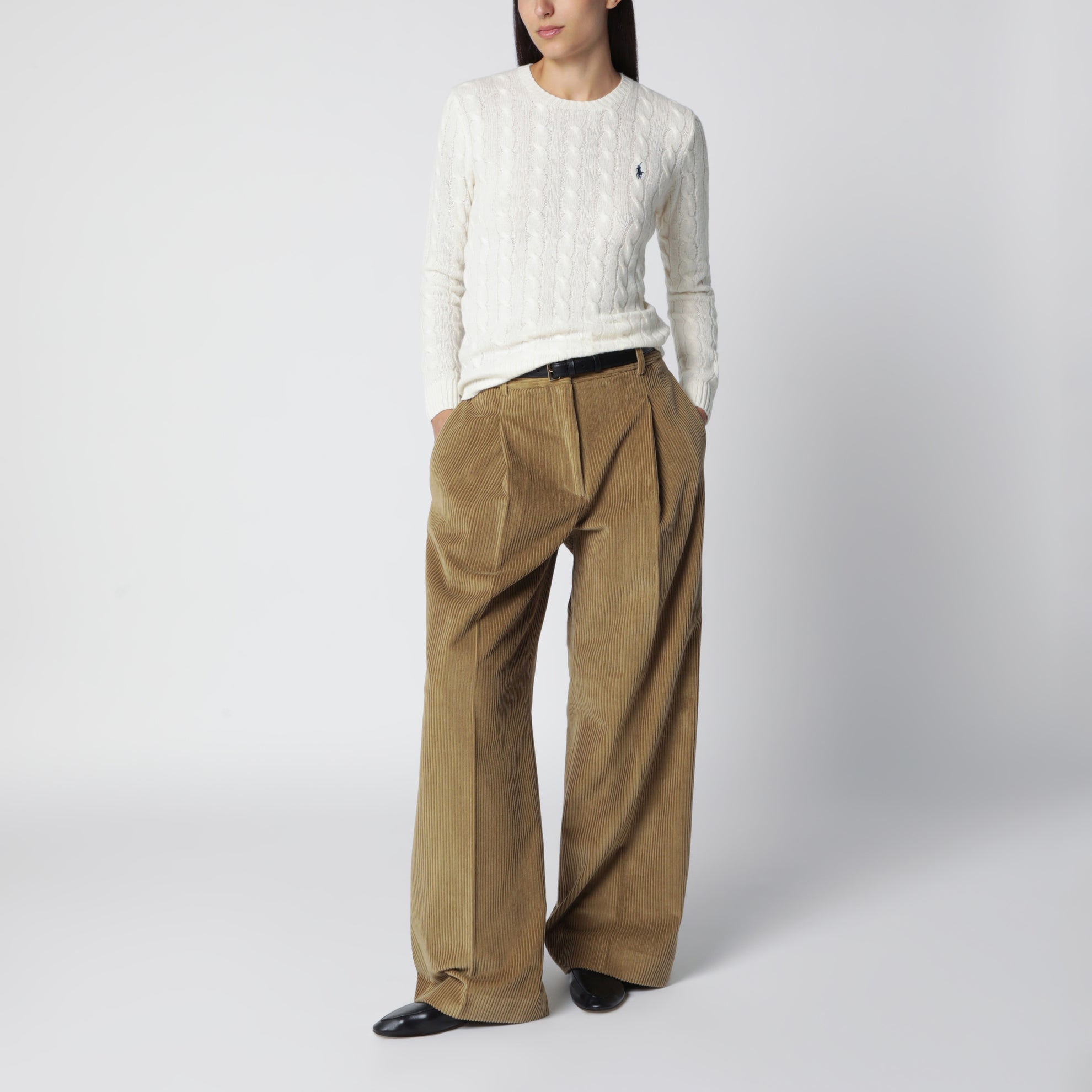 Zopfmusterpullover aus Wolle und Kaschmir in Creme