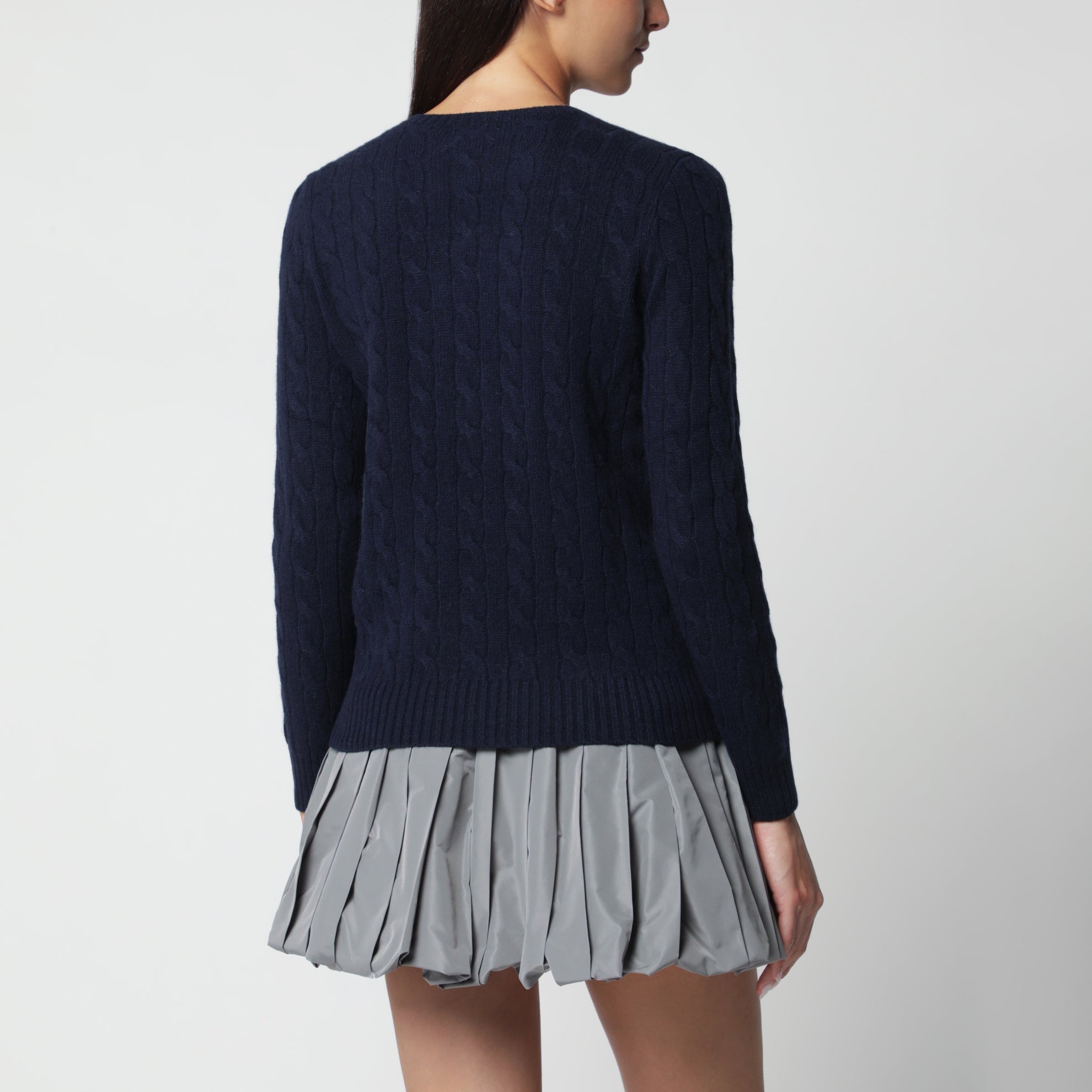 Rundhalspullover aus Wolle und Kaschmir in Hunter Navy