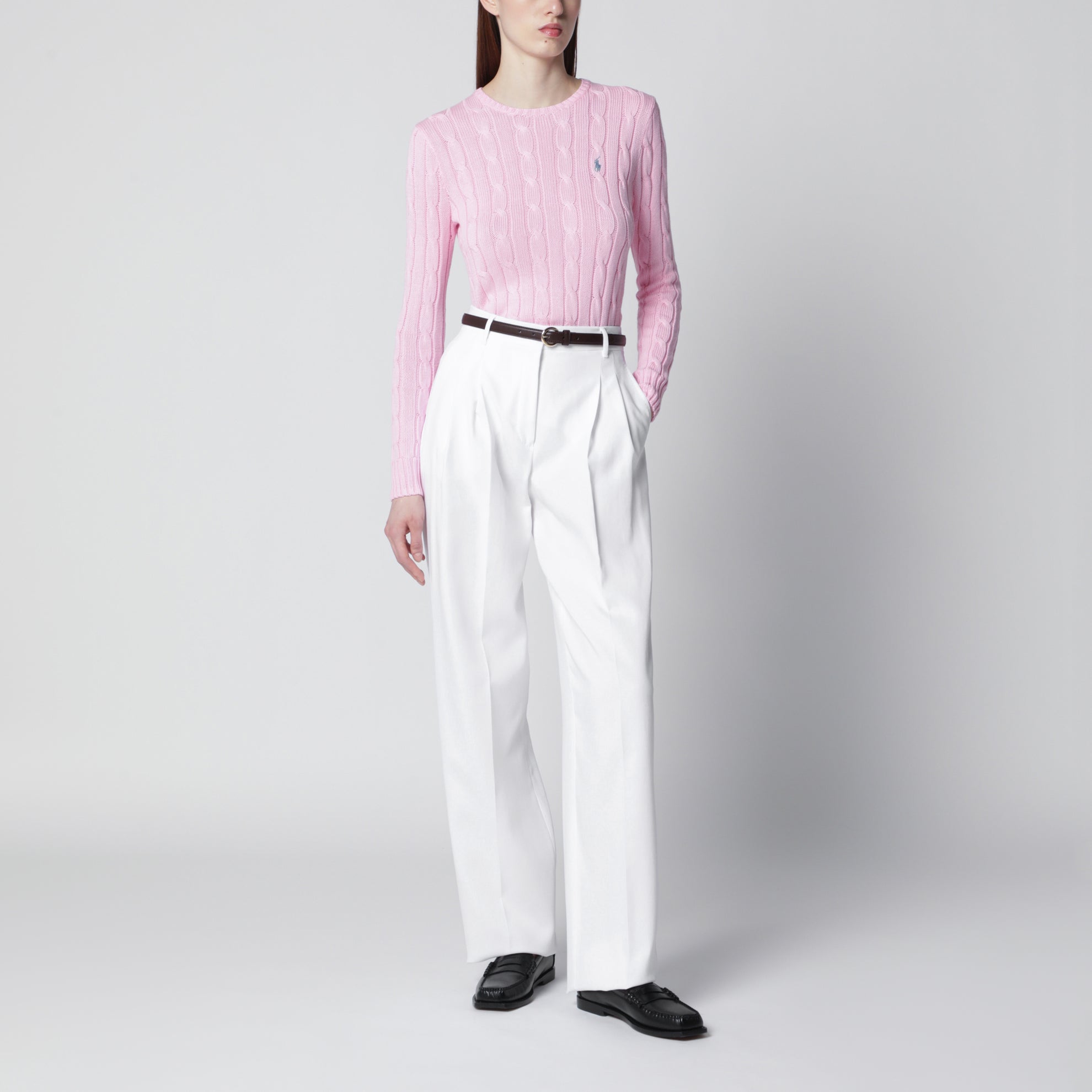 Pink cable-knit cotton sweater