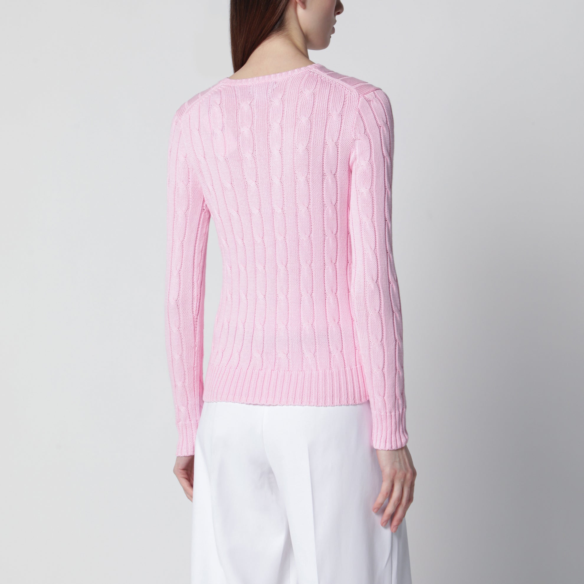 Pink cable-knit cotton sweater