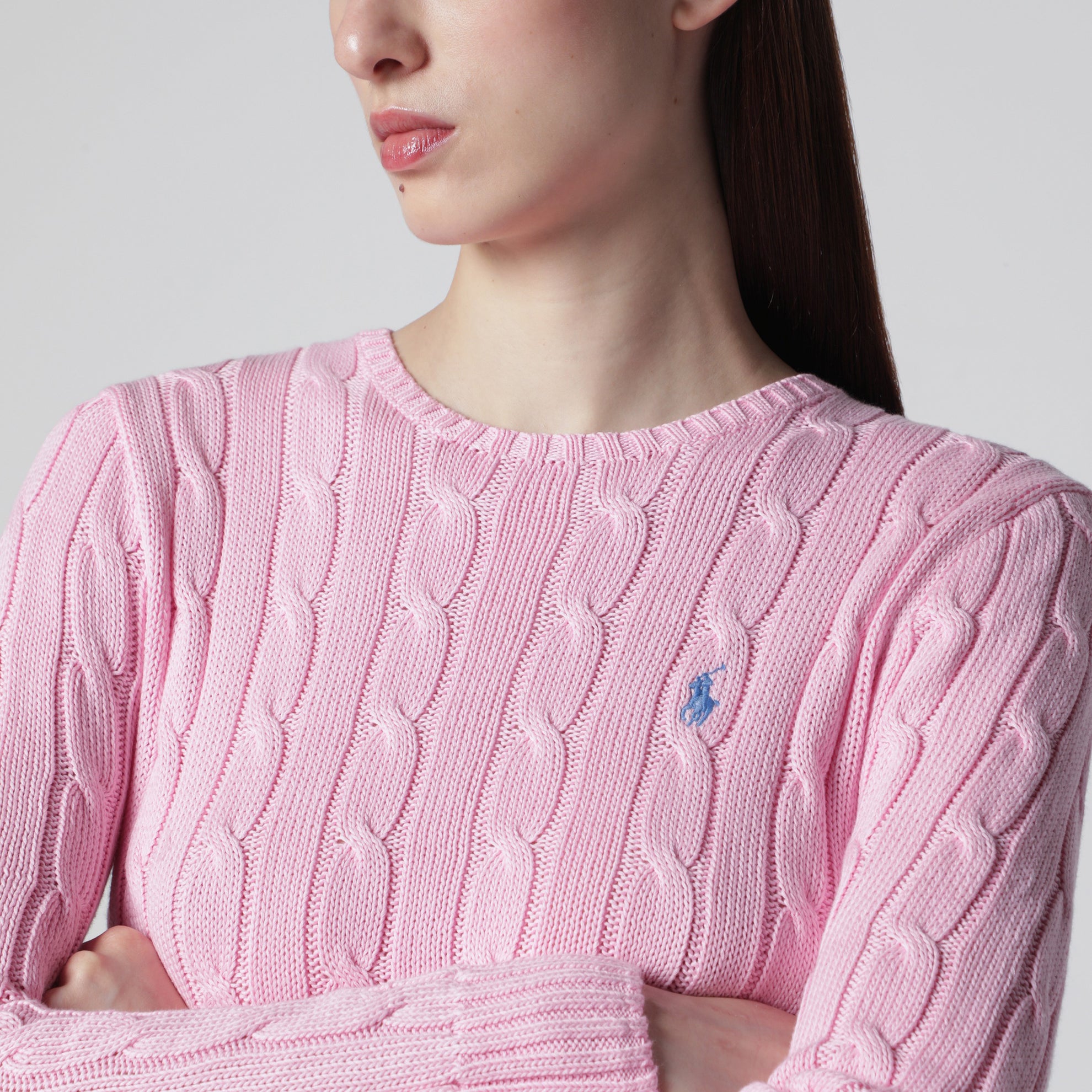 Pink cable-knit cotton sweater