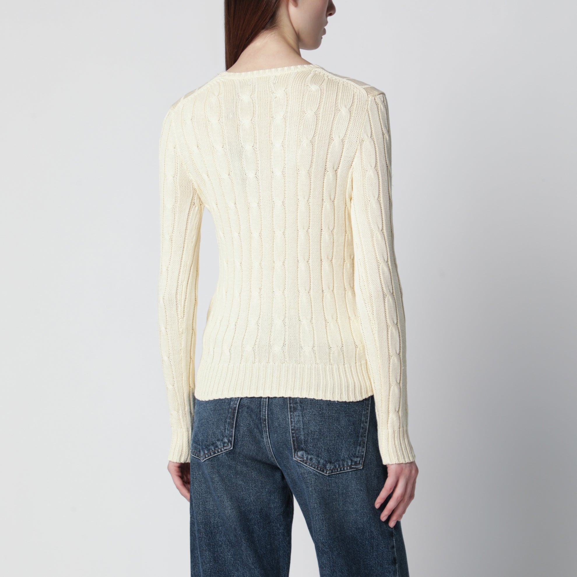 Cream cable-knit cotton sweater