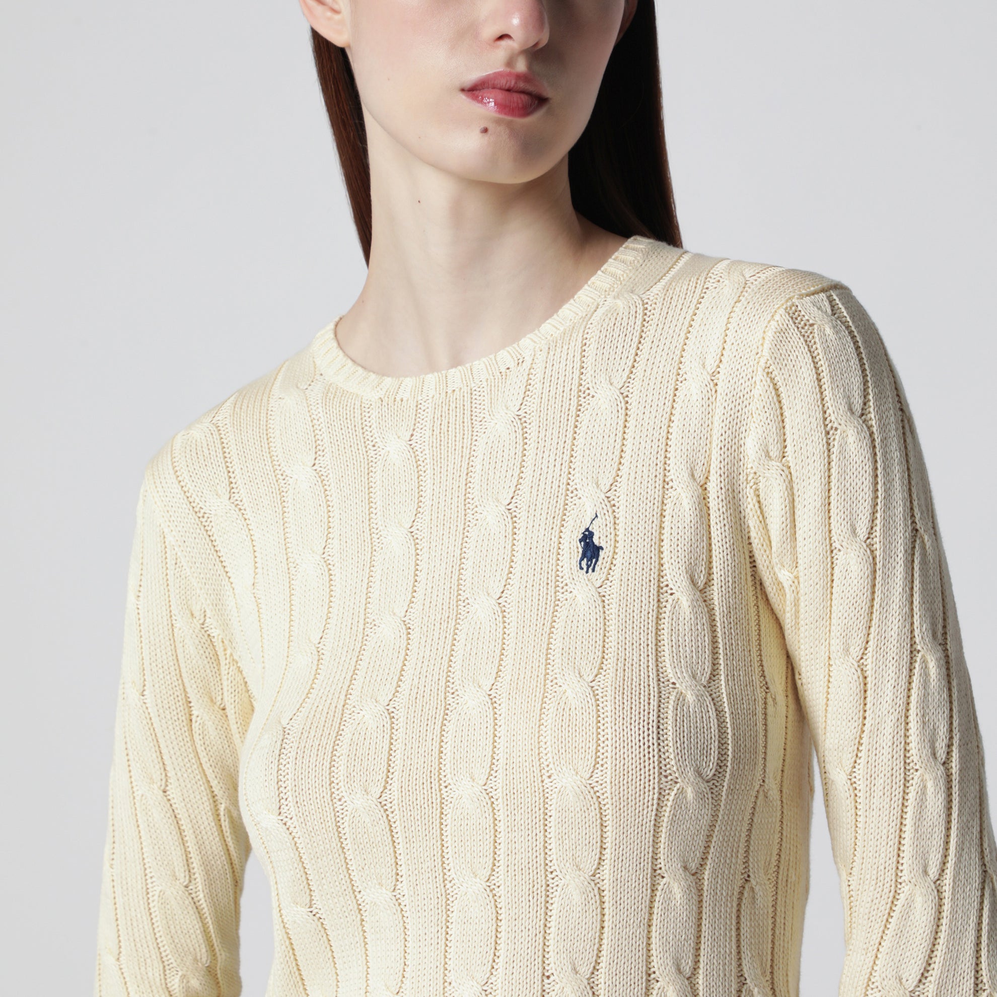 Cream cable-knit cotton sweater