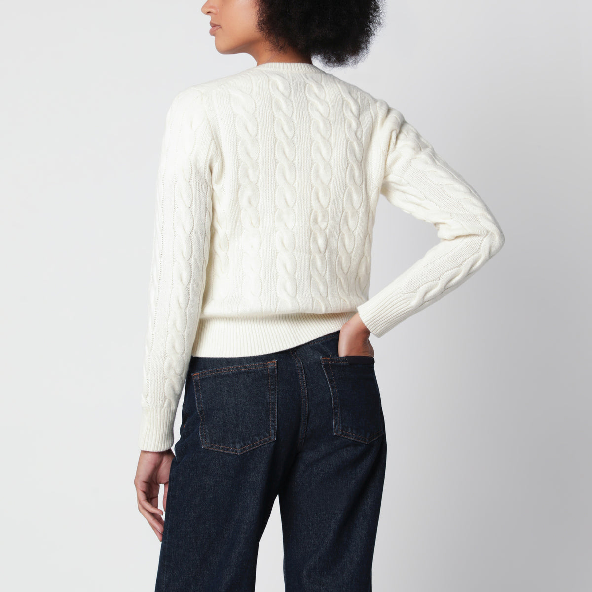 Cream cable-knit cardigan in wool and cashmere