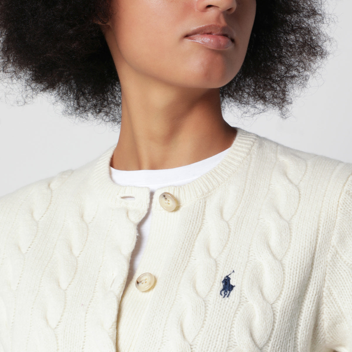 Cream cable-knit cardigan in wool and cashmere