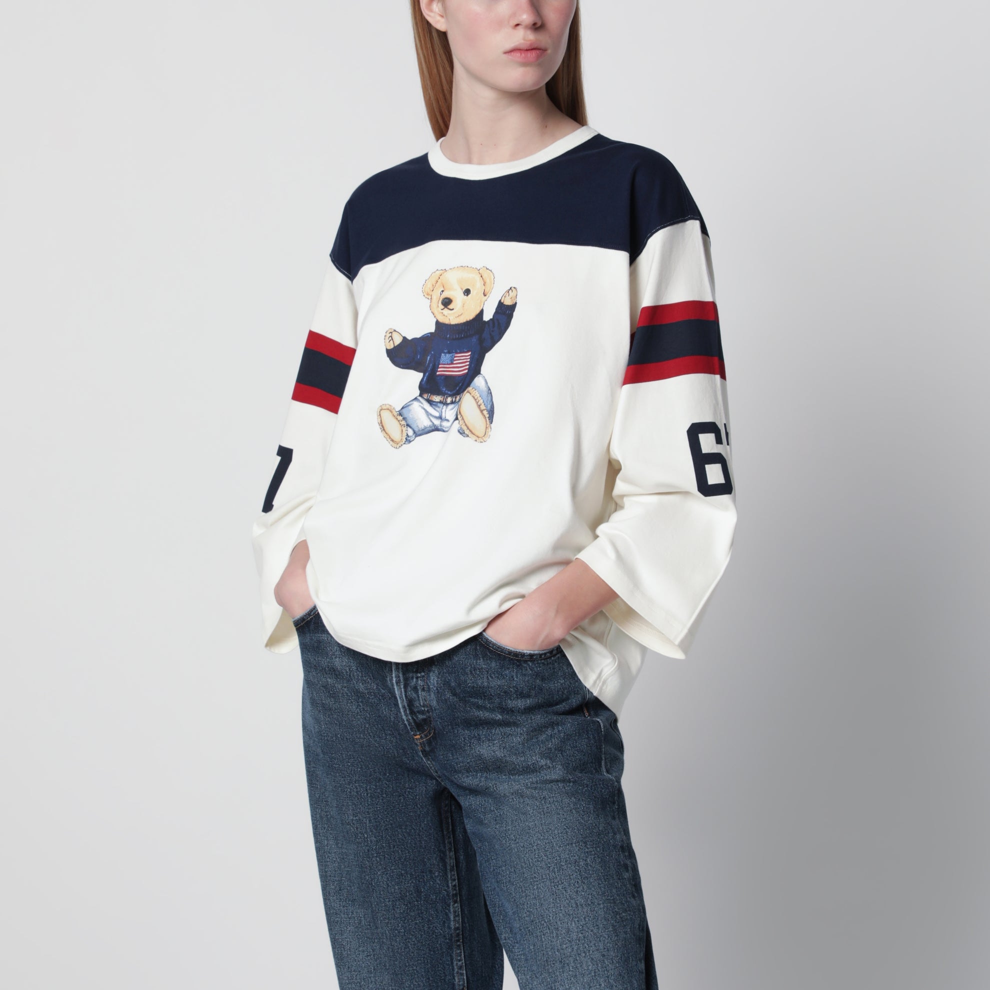 Polo Bear oversized cotton T-shirt in white/navy