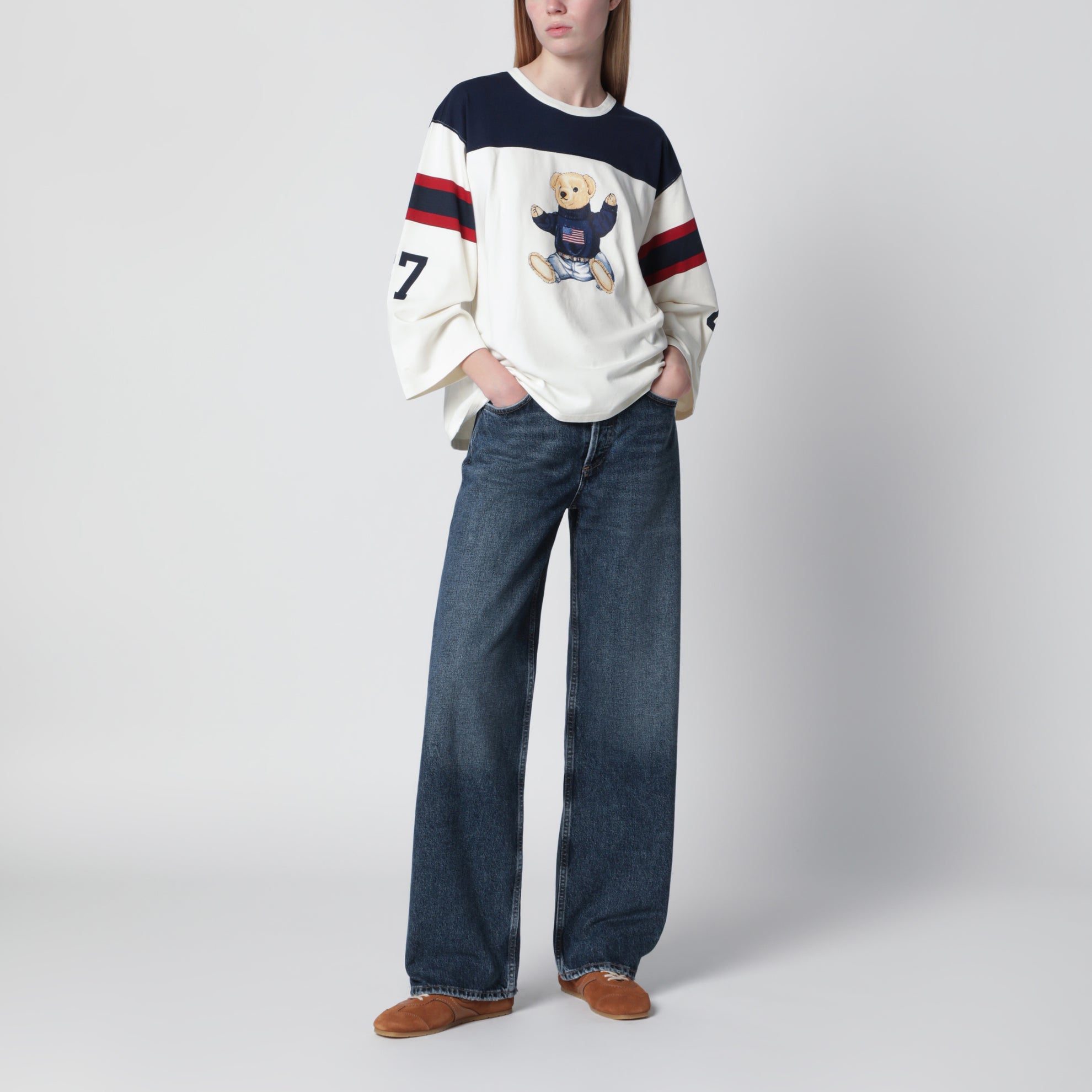 Polo Bear oversized cotton T-shirt in white/navy
