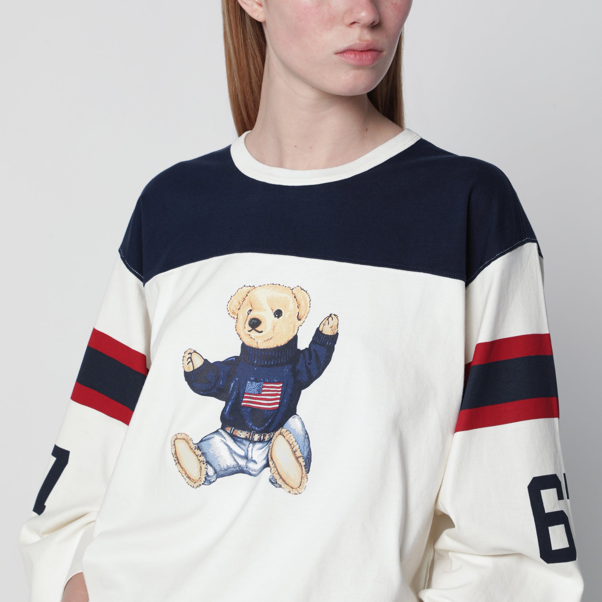 Polo Bear oversized cotton T-shirt in white/navy