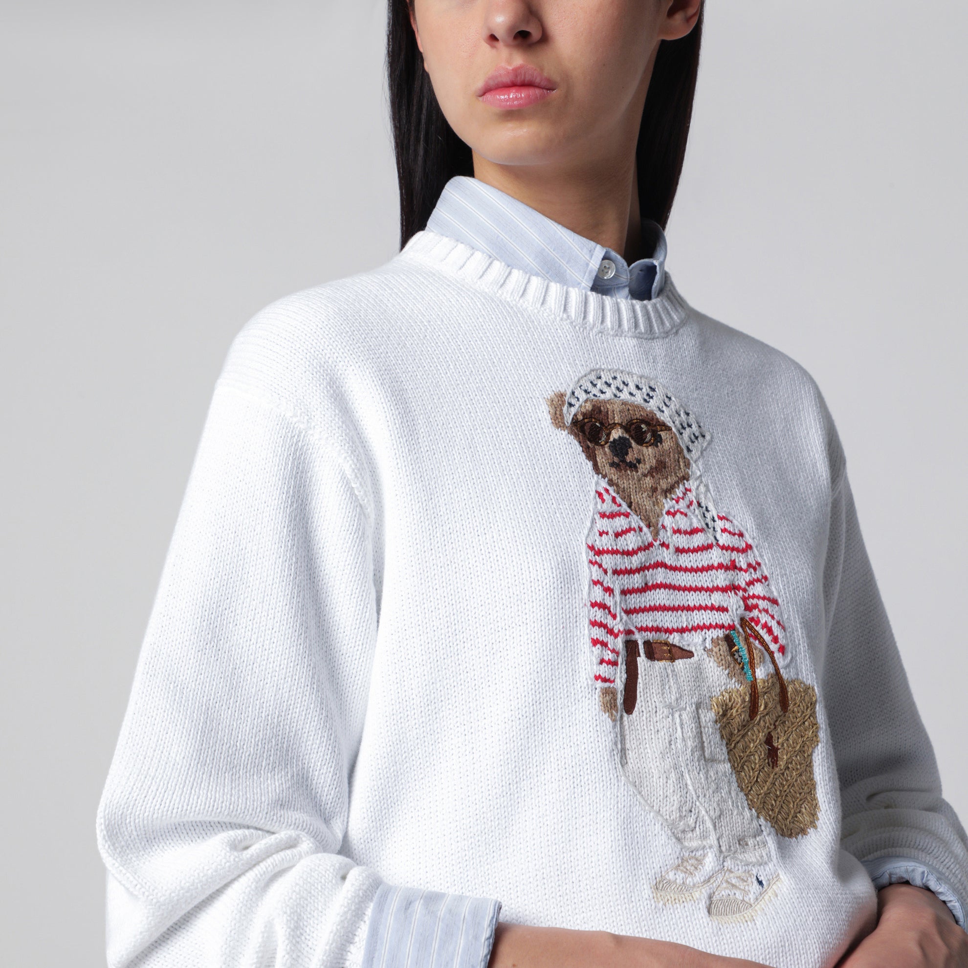 White cotton Polo Bear sweater