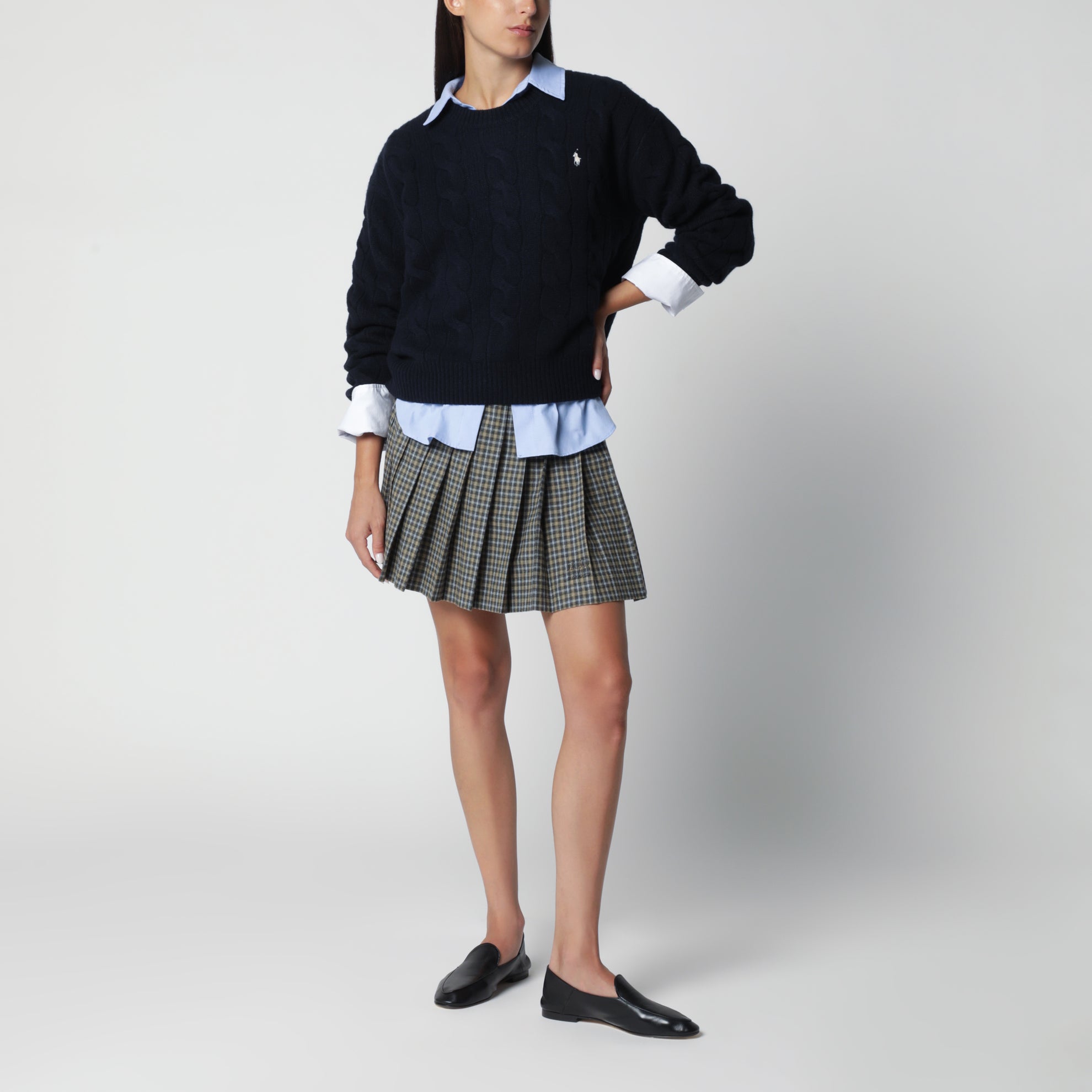 Rundhalspullover aus Wolle und Kaschmir in Hunter Navy
