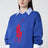 Purplish blue sweater with logo intarsia