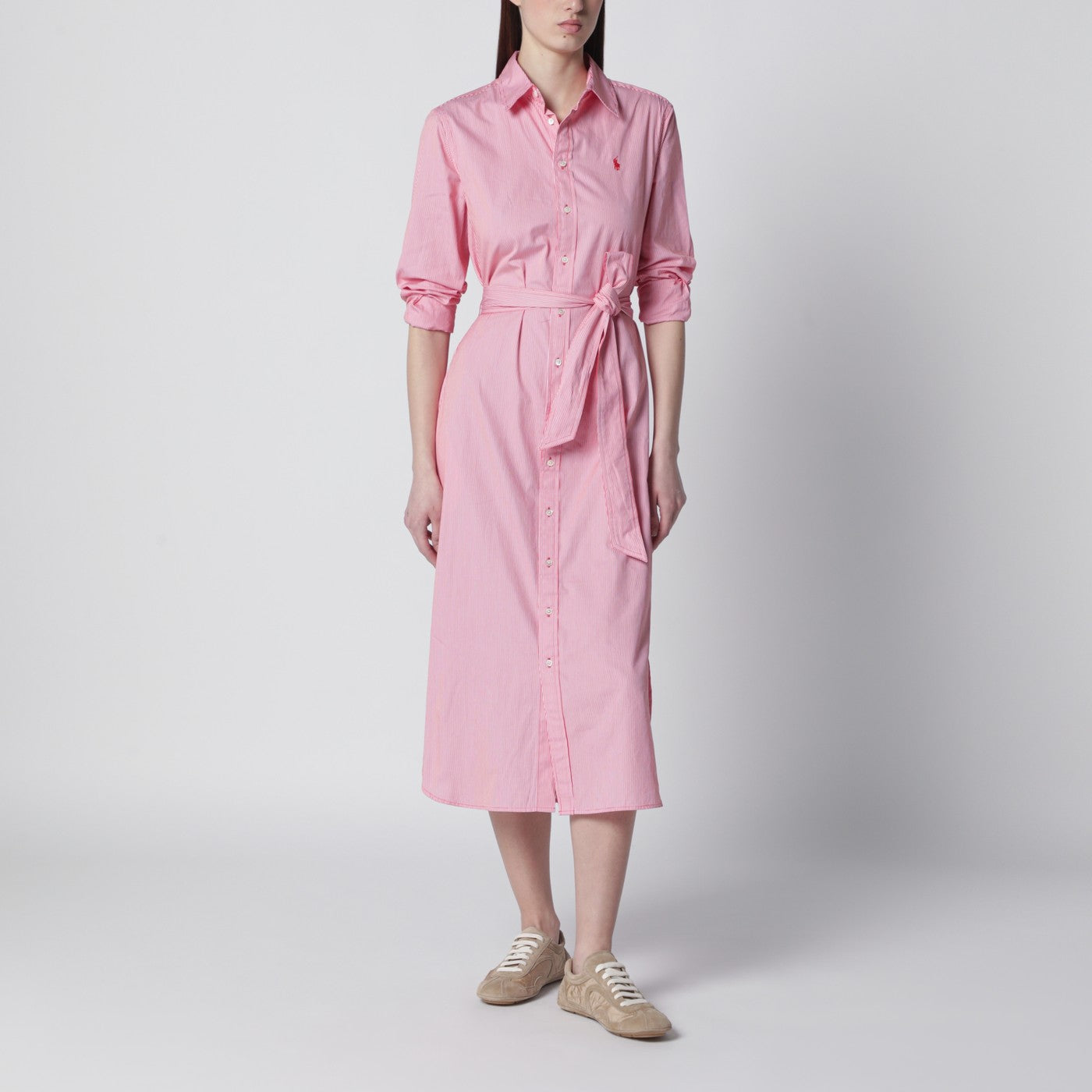 Abito chemisier a righe rosse/bianche