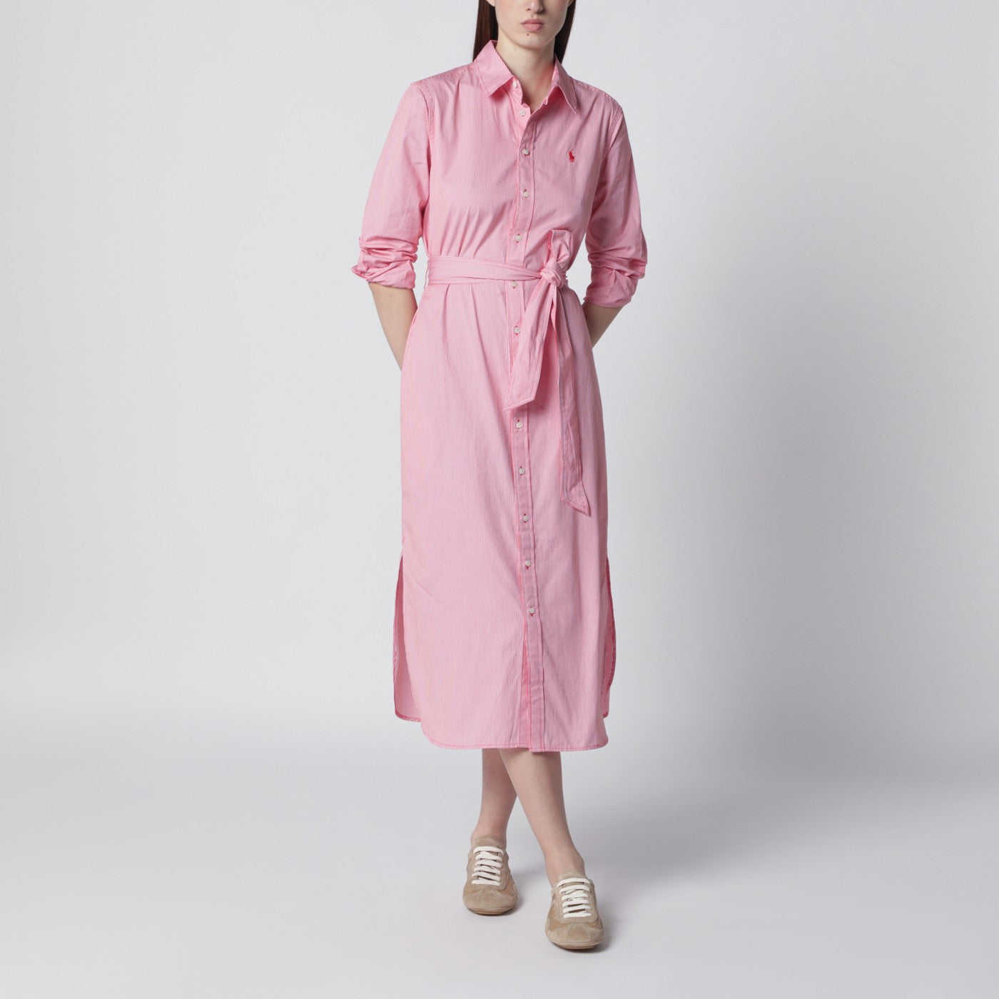 Abito chemisier a righe rosse/bianche