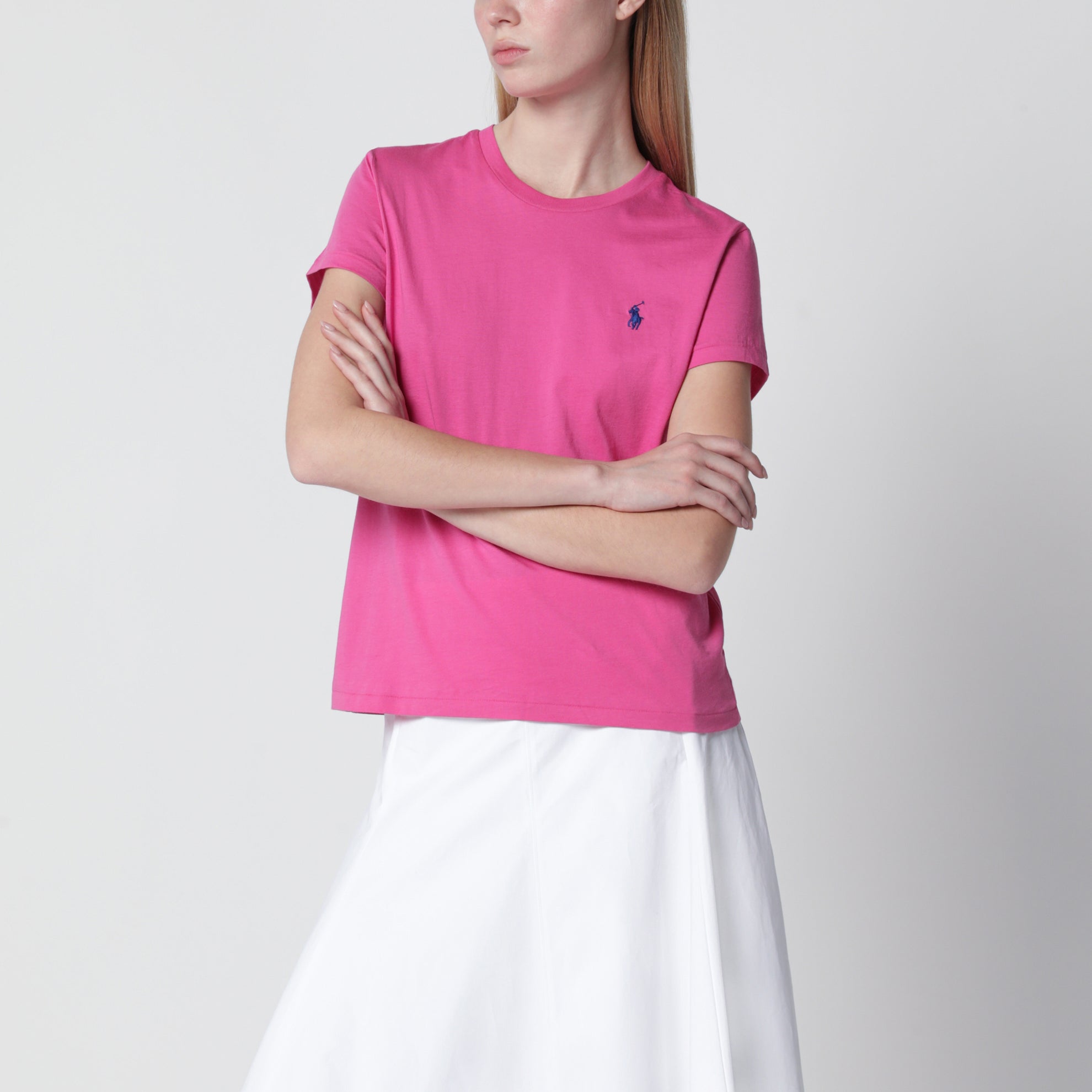 T-shirt Polo Pony girocollo in cotone rosa acceso
