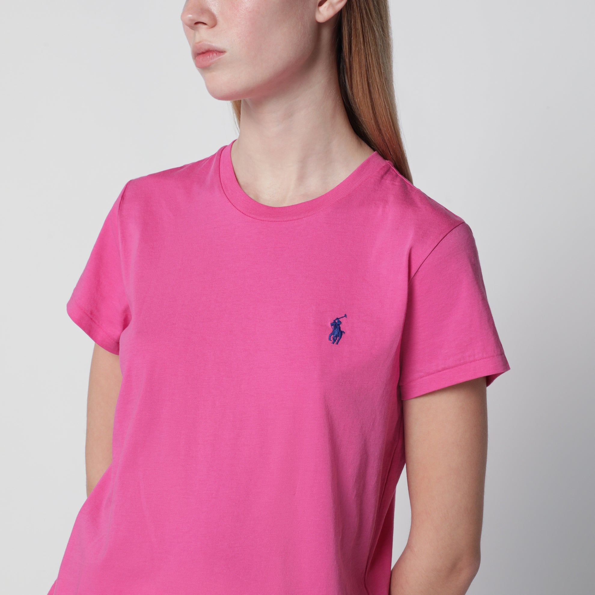 T-shirt Polo Pony girocollo in cotone rosa acceso