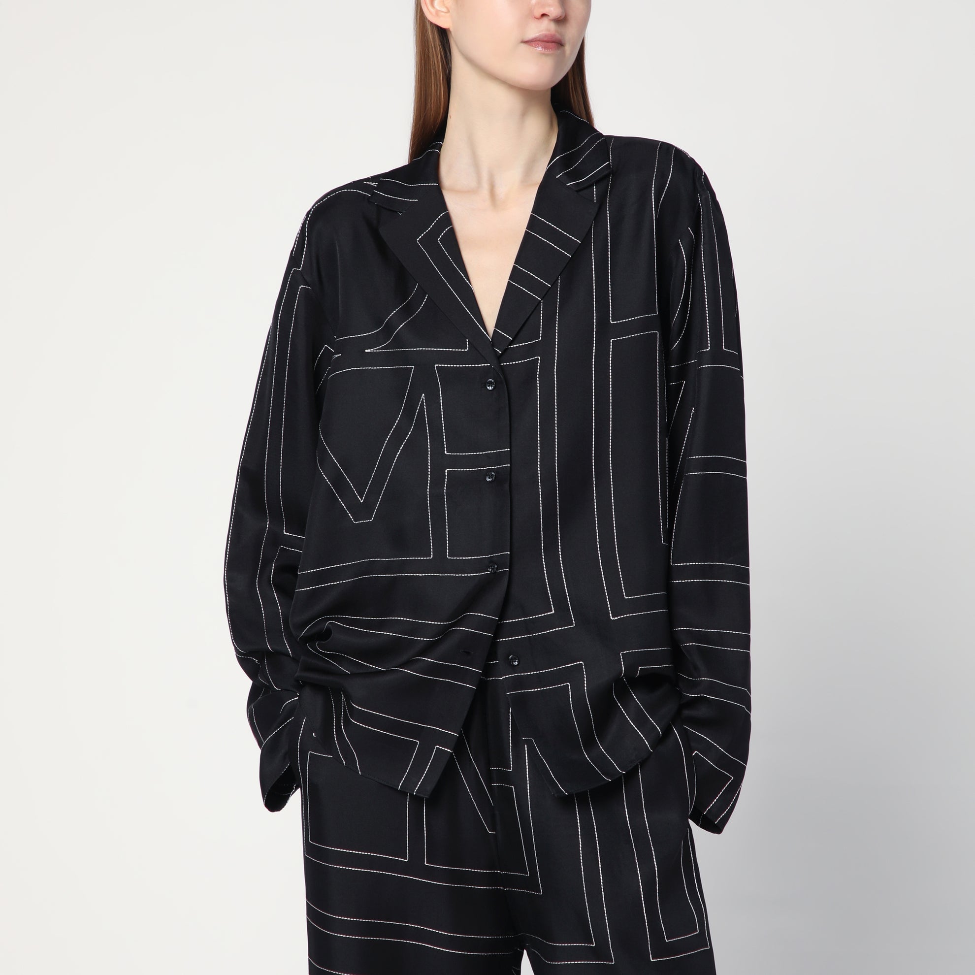 Camicia pigiama Monogram in seta nera