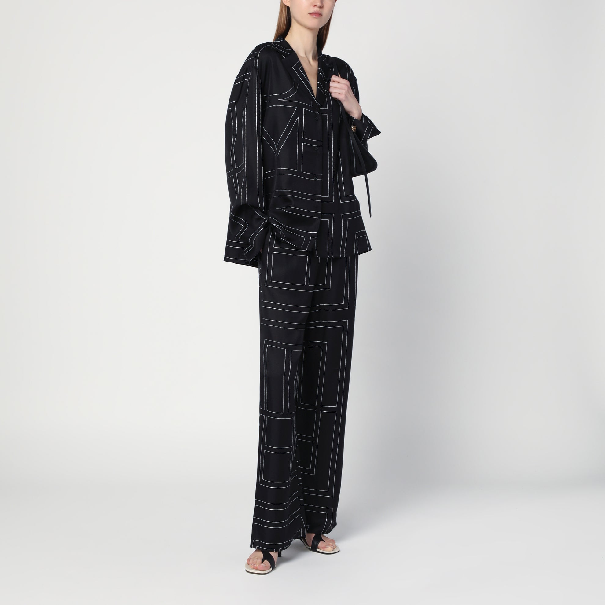 Camicia pigiama Monogram in seta nera