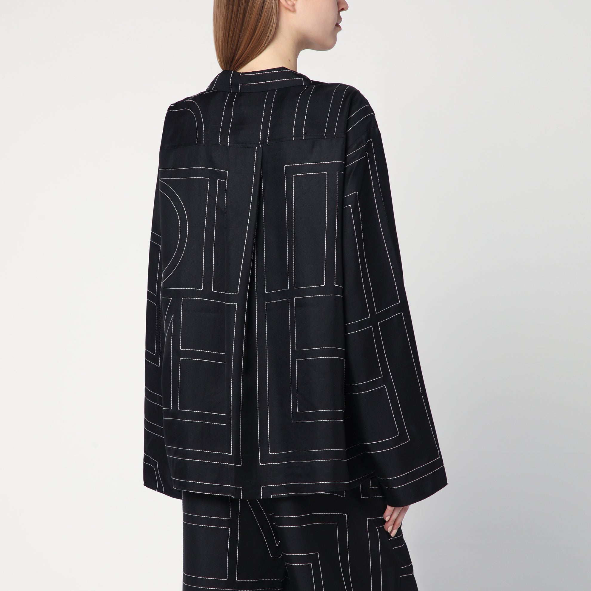 Camicia pigiama Monogram in seta nera