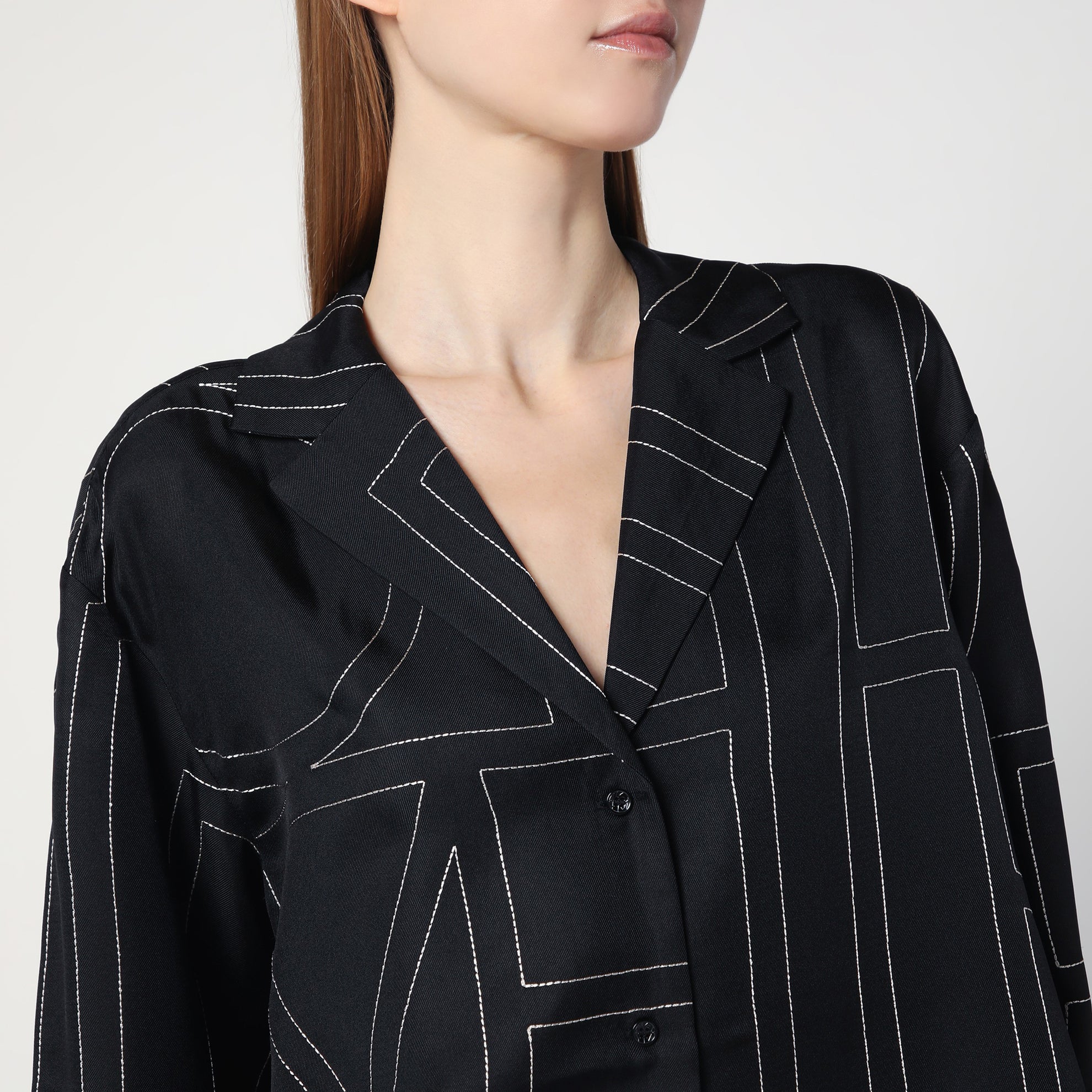 Camicia pigiama Monogram in seta nera