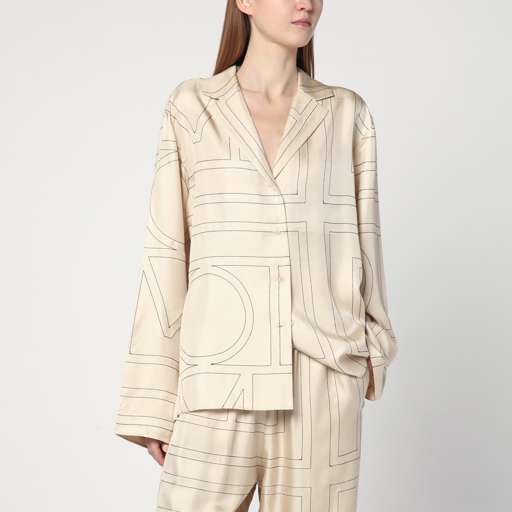 Camicia pigiama Monogram in seta avorio