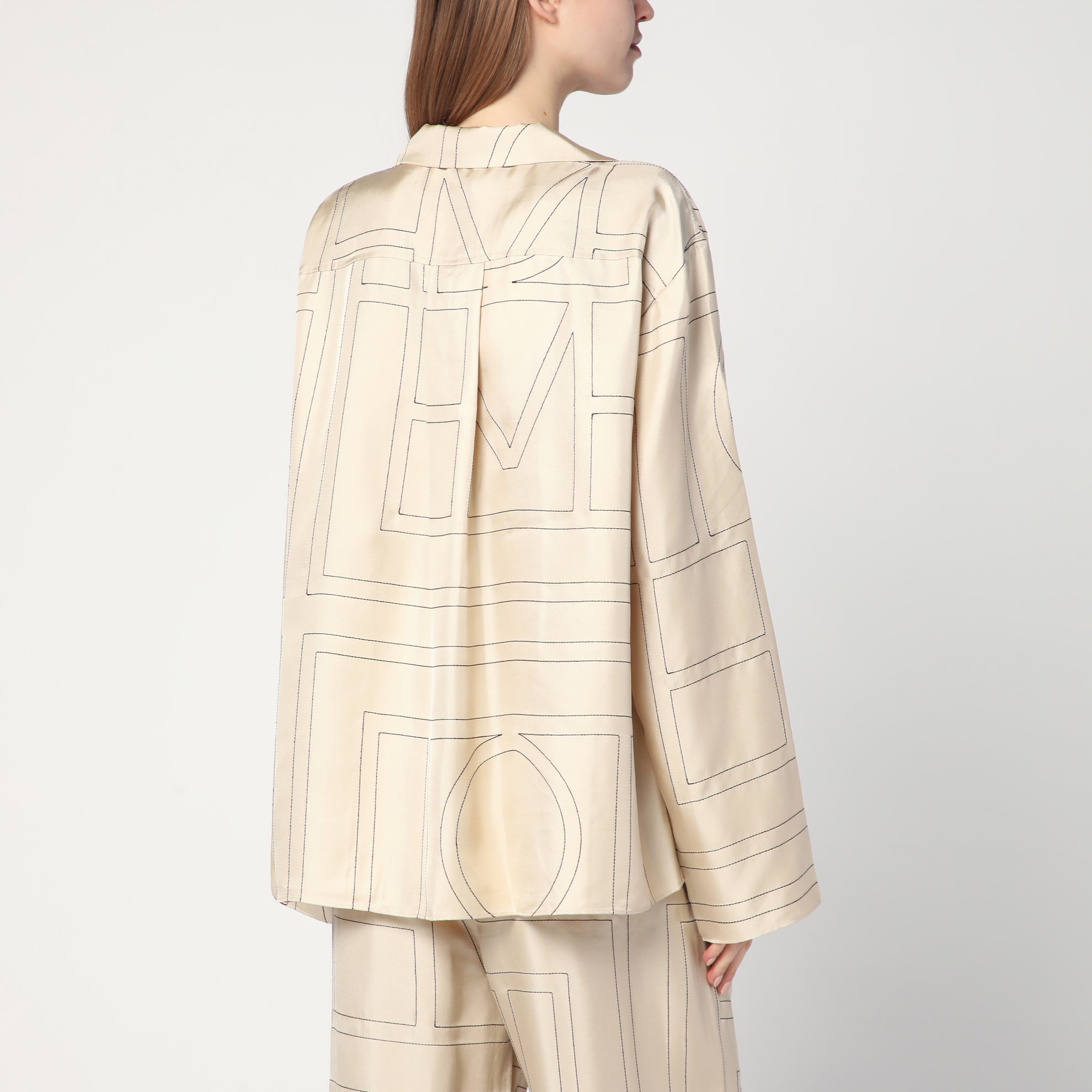 Camicia pigiama Monogram in seta avorio