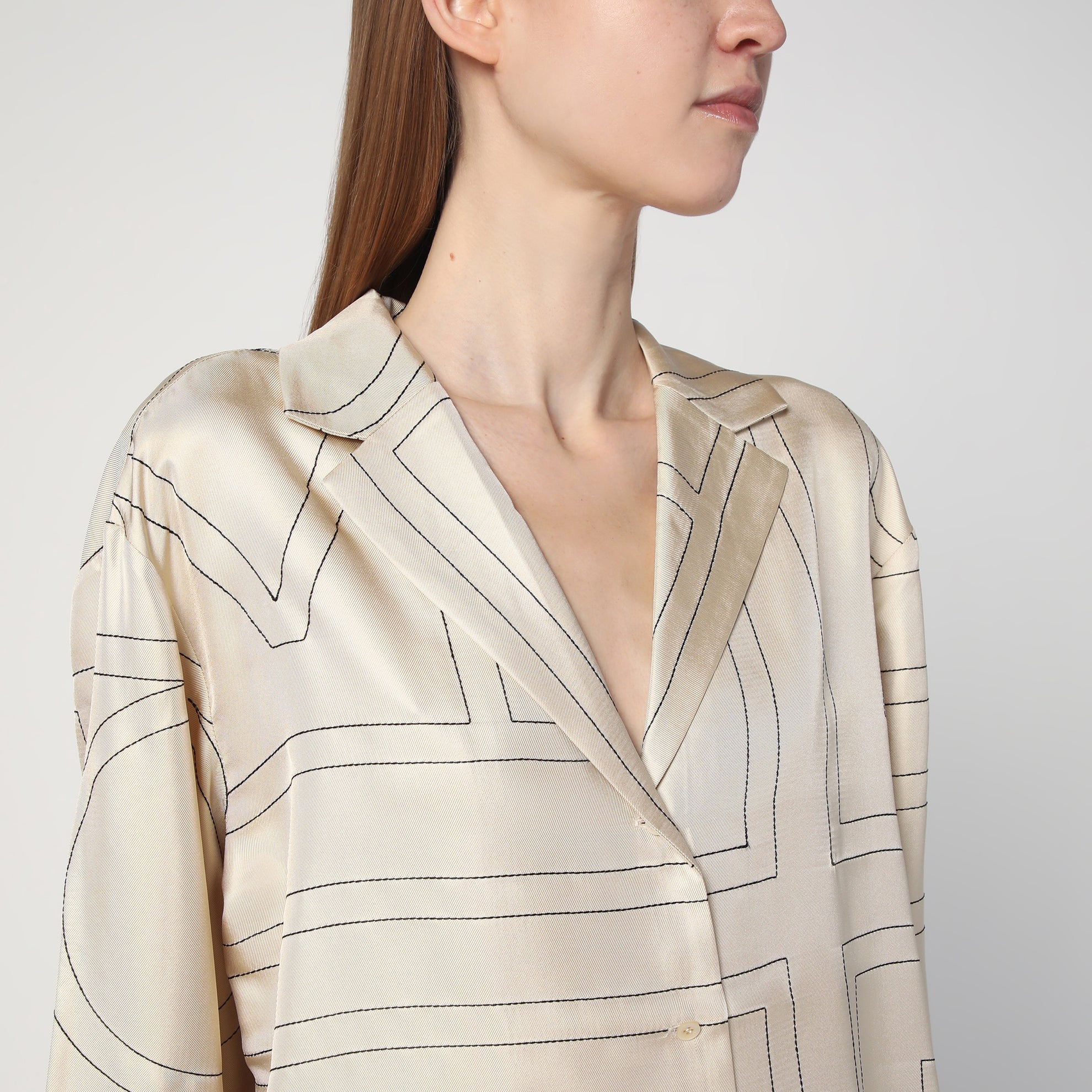 Camicia pigiama Monogram in seta avorio