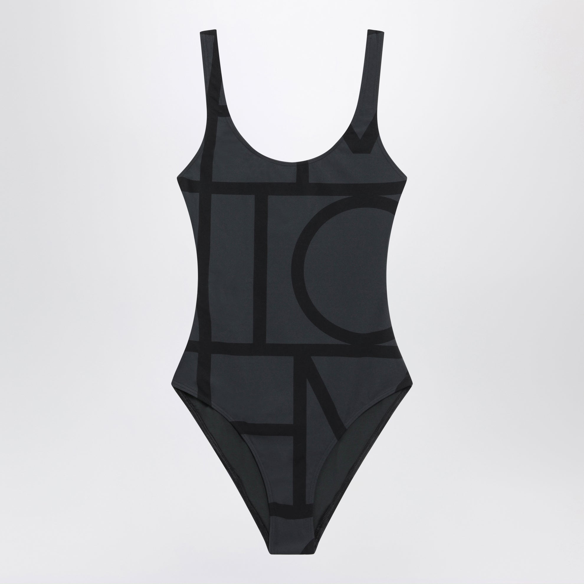 Black swimsuit with monogram
