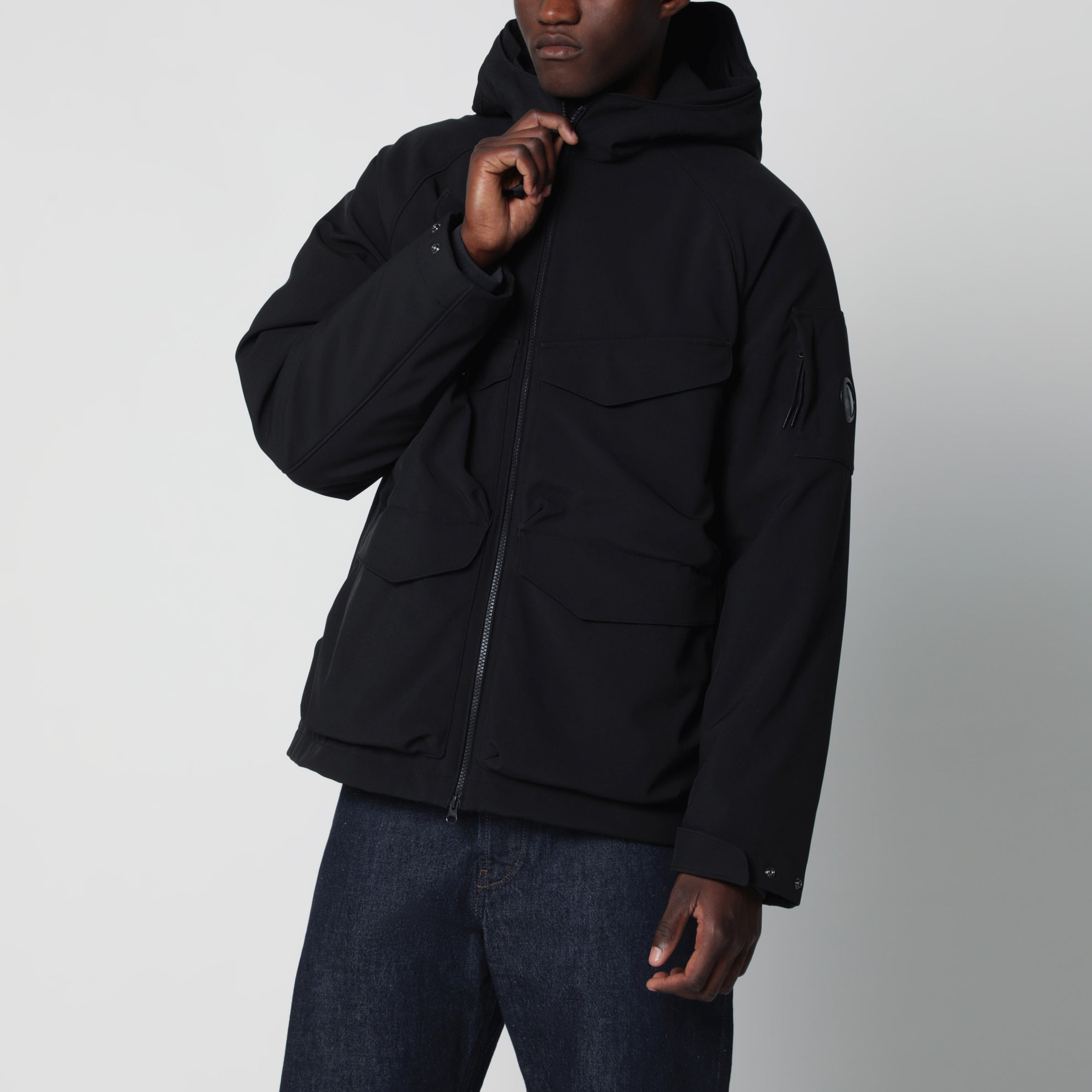 Black padded zip-up jacket