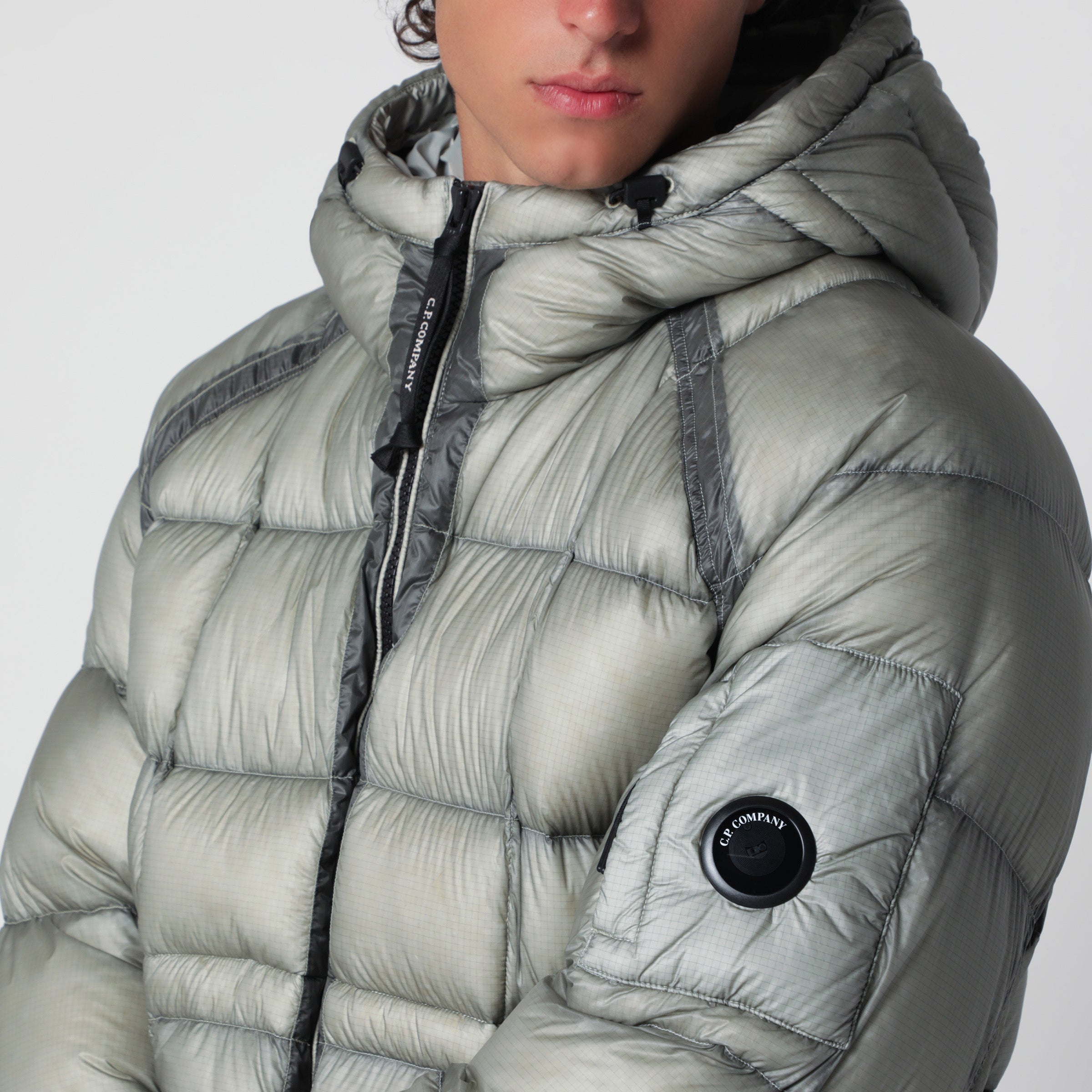 C.P. Company Hooded Flint Grey Nylon Down Jacket | TheDoubleF