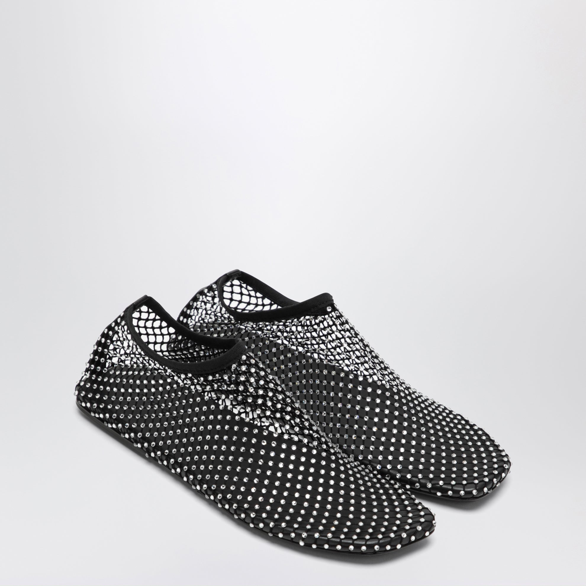 Black Minette slip-on mesh ballet flats with crystals