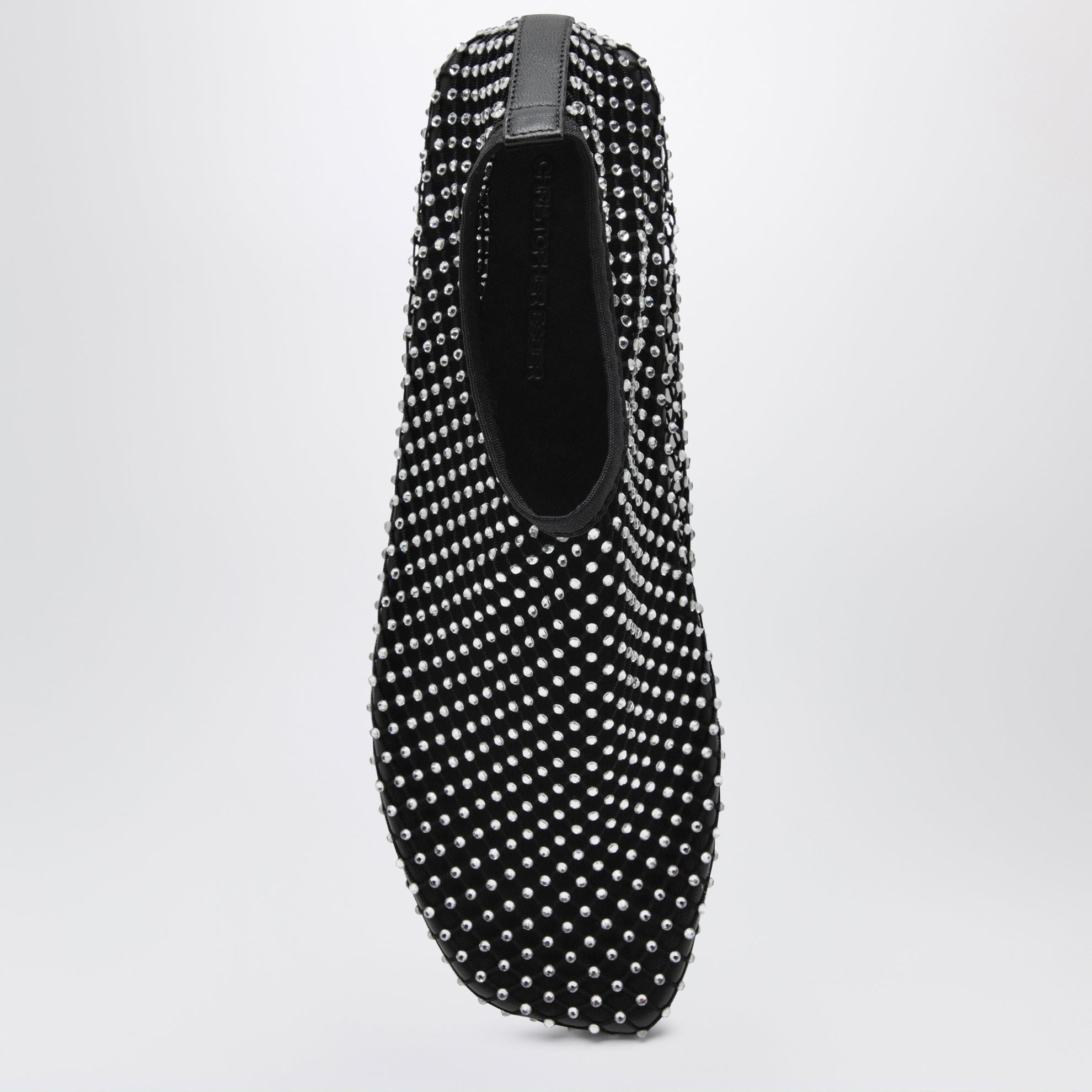 Black Minette slip-on mesh ballet flats with crystals