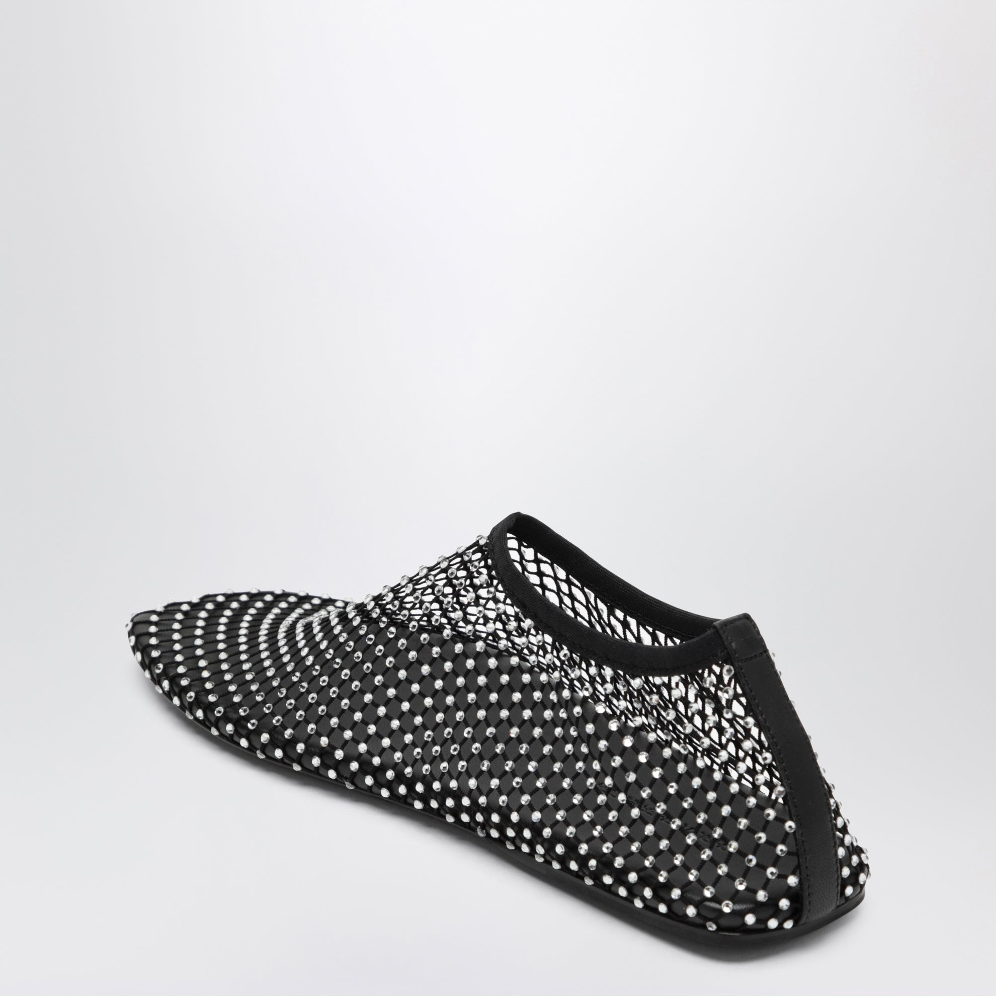 Black Minette slip-on mesh ballet flats with crystals
