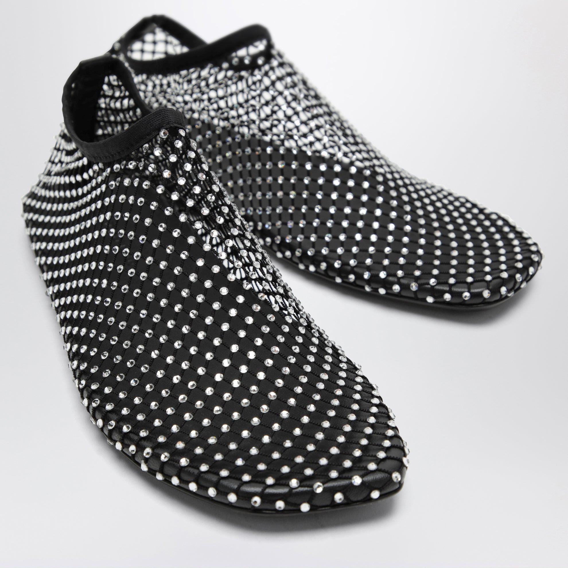 Black Minette slip-on mesh ballet flats with crystals