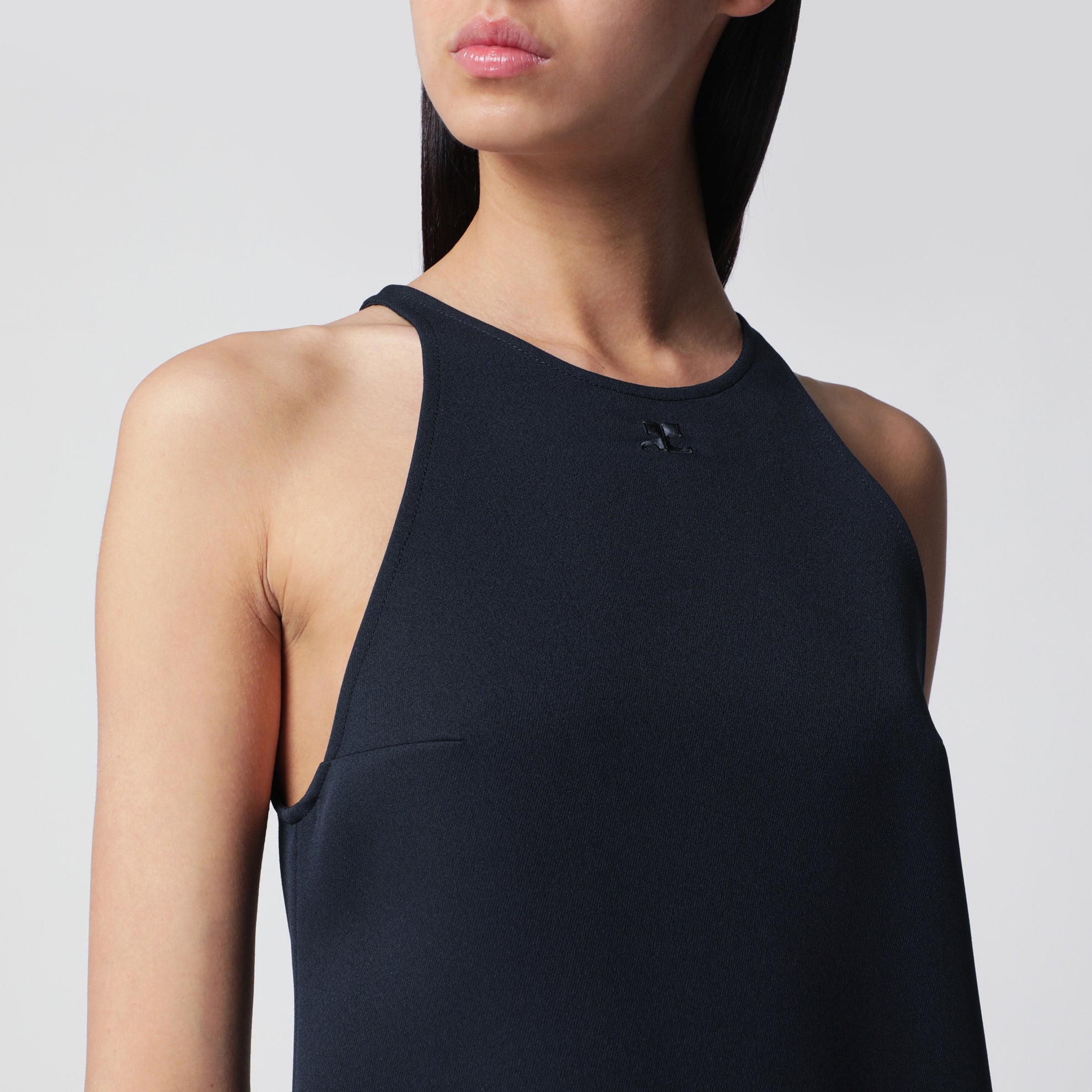 Mini-robe trapèze en sergé avec ceinture bleu marine