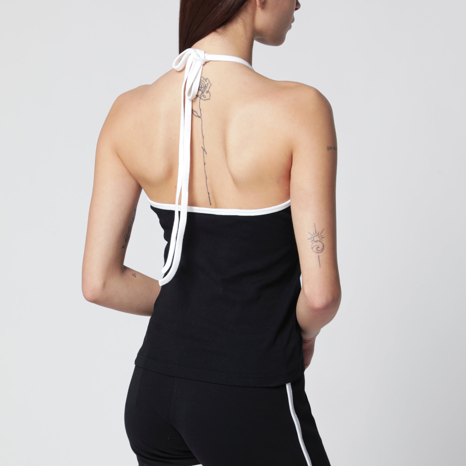 Jersey-Neckholder-Top aus Baumwolle in Schwarz
