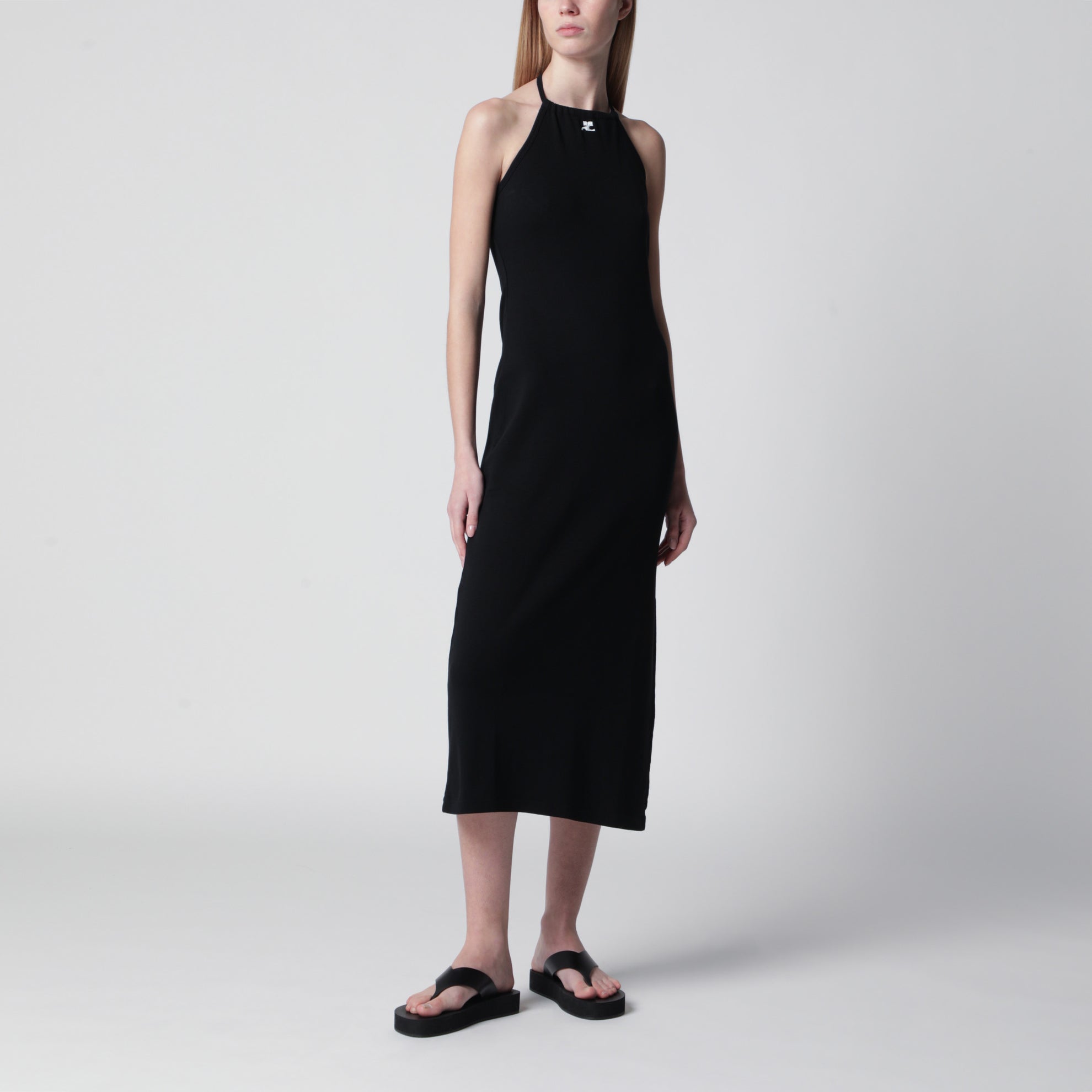 Robe longue dos nu en jersey de coton noir