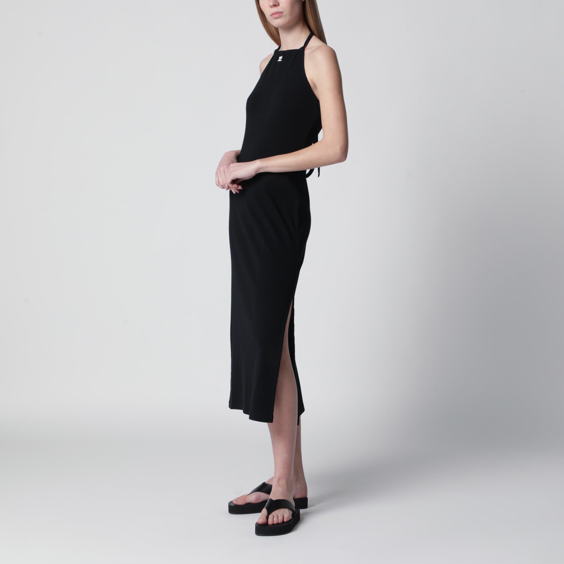 Robe longue dos nu en jersey de coton noir